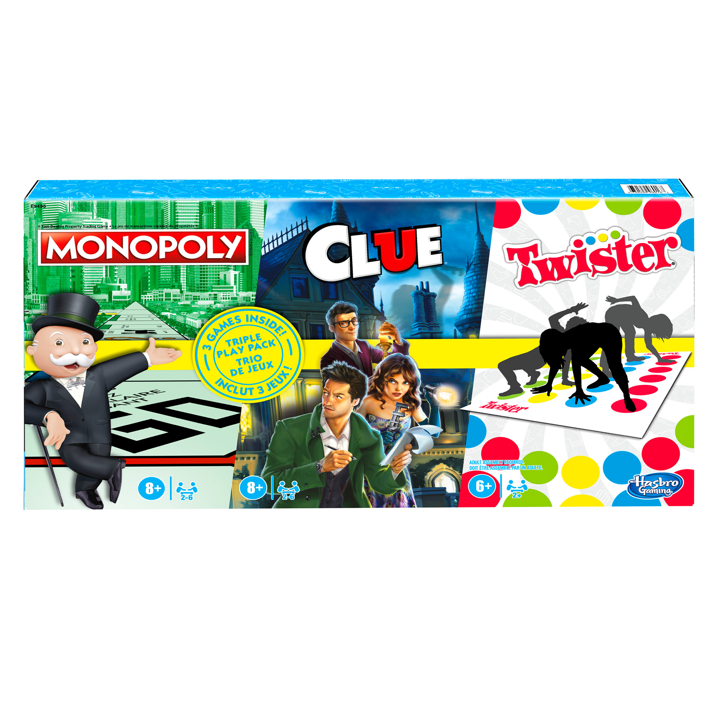 Family Gaming 3 Pack, Includes Monopoly, Clue, and Twister Games			