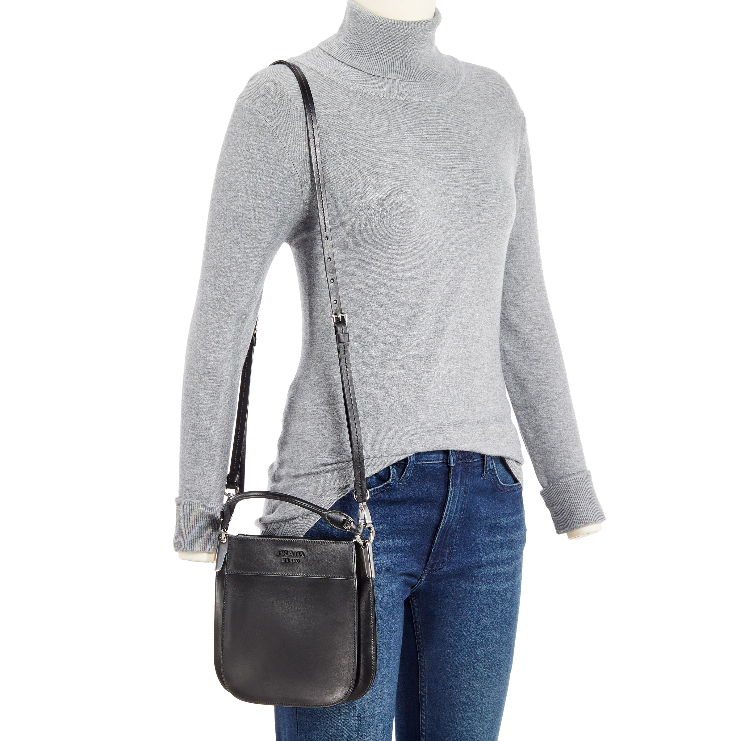 Prada Small Leather Margit Hobo Bag, Black | Costco