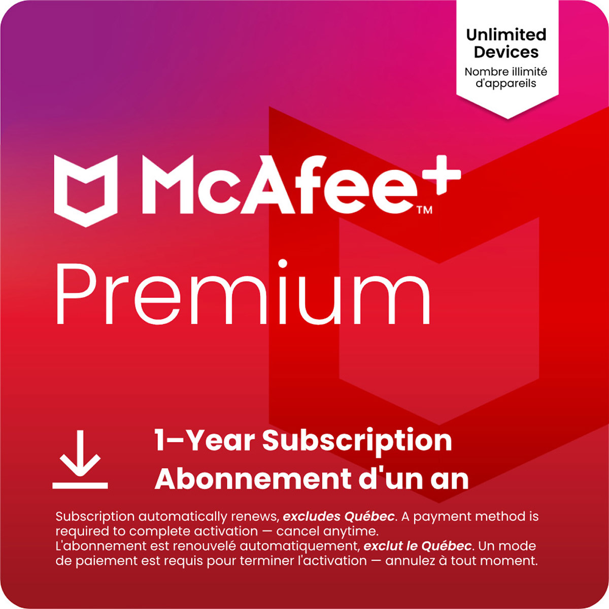 McAfee+ Premium Individual Unlimited Devices, Upgrade, 1-Year Subscription (Digital Download)