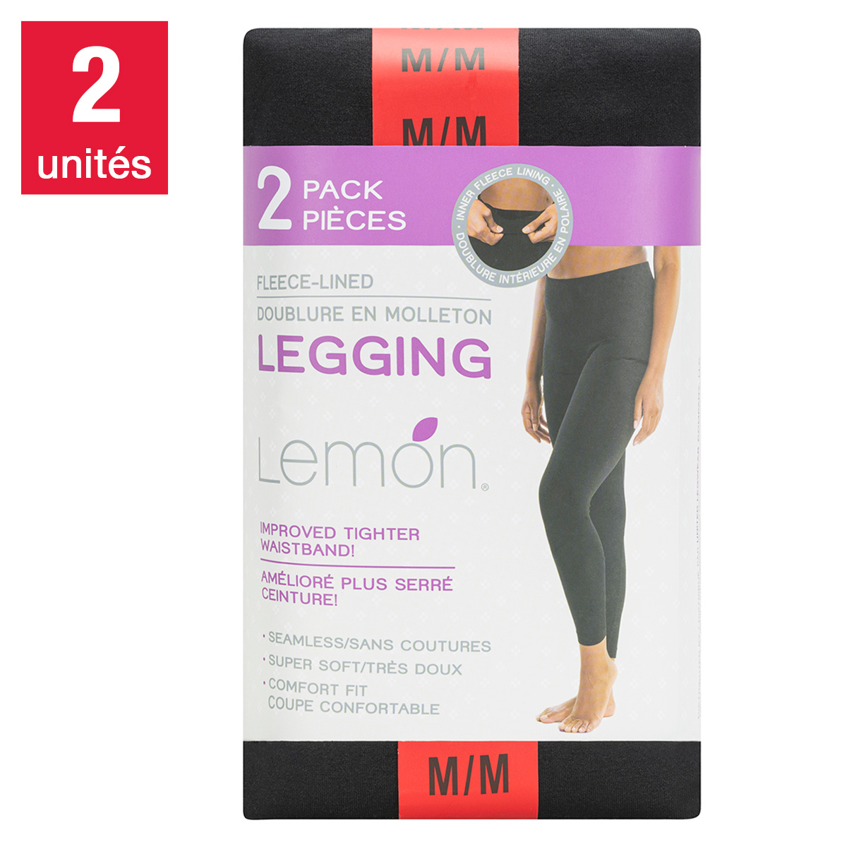Lemon - Legging avec doublure en molleton pour femme, paquet de 2