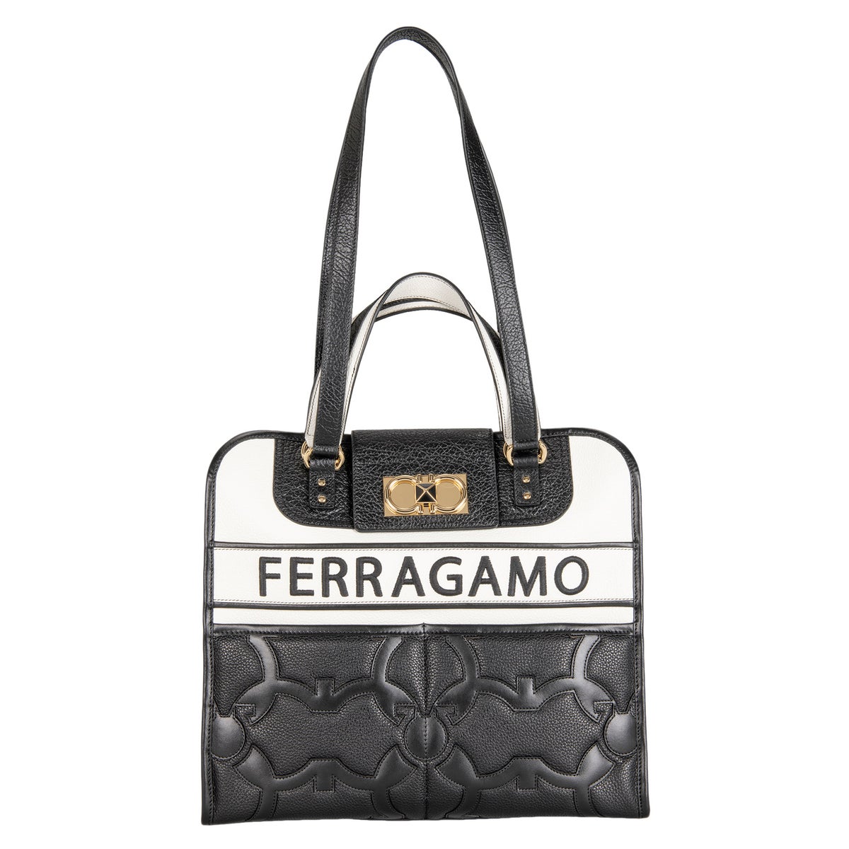 Ferragamo Iconic Tote Bag, Black/White | Costco Ferragamo Iconic Tote Bag, Black/White | Costco