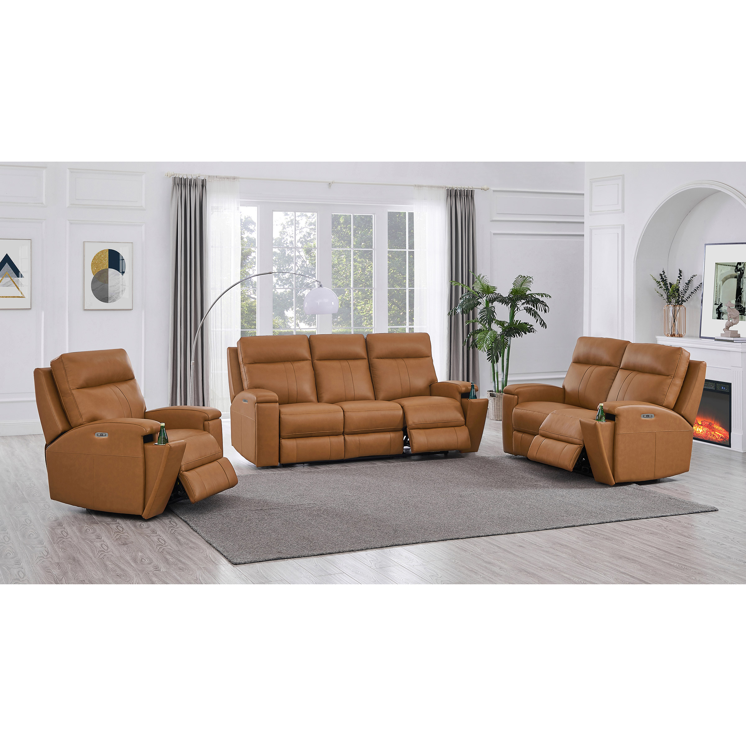 Prospera Home Frasier Top grain Leather Power Reclining Sofa, Loveseat and Chair