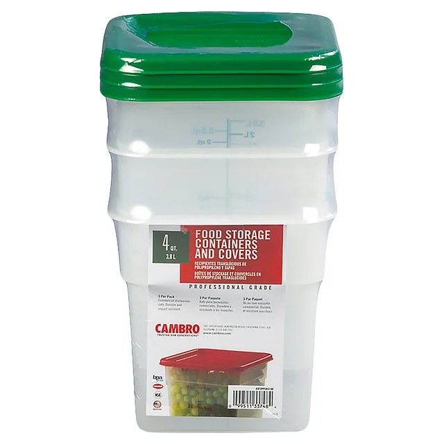 Cambro CamSquare 4 Quart Food Storage Container with Lid, 3-count