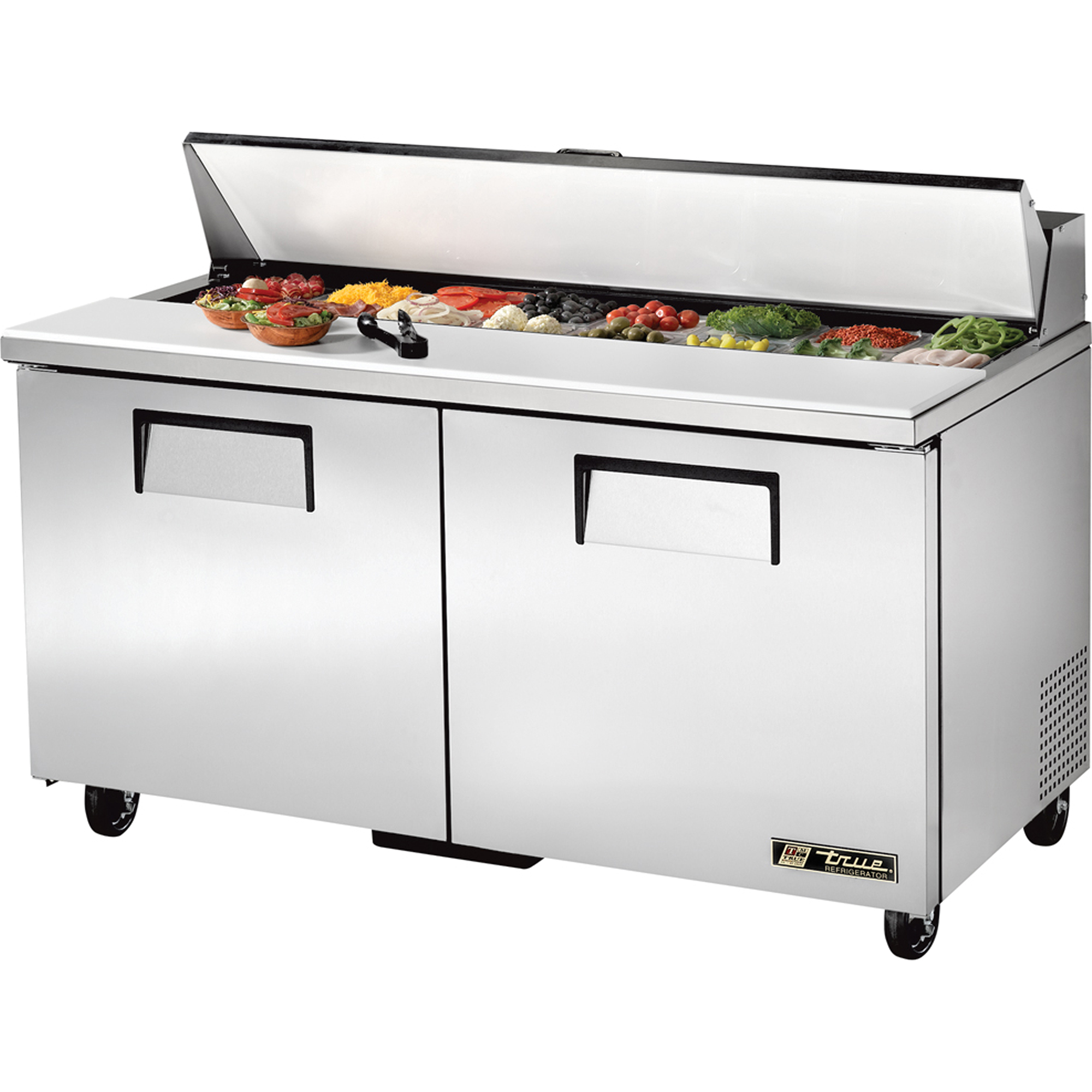 True 60 in. Commercial Stainless Steel Sandwich or Salad Solid Door Prep Unit with 16 Food Storage Trays