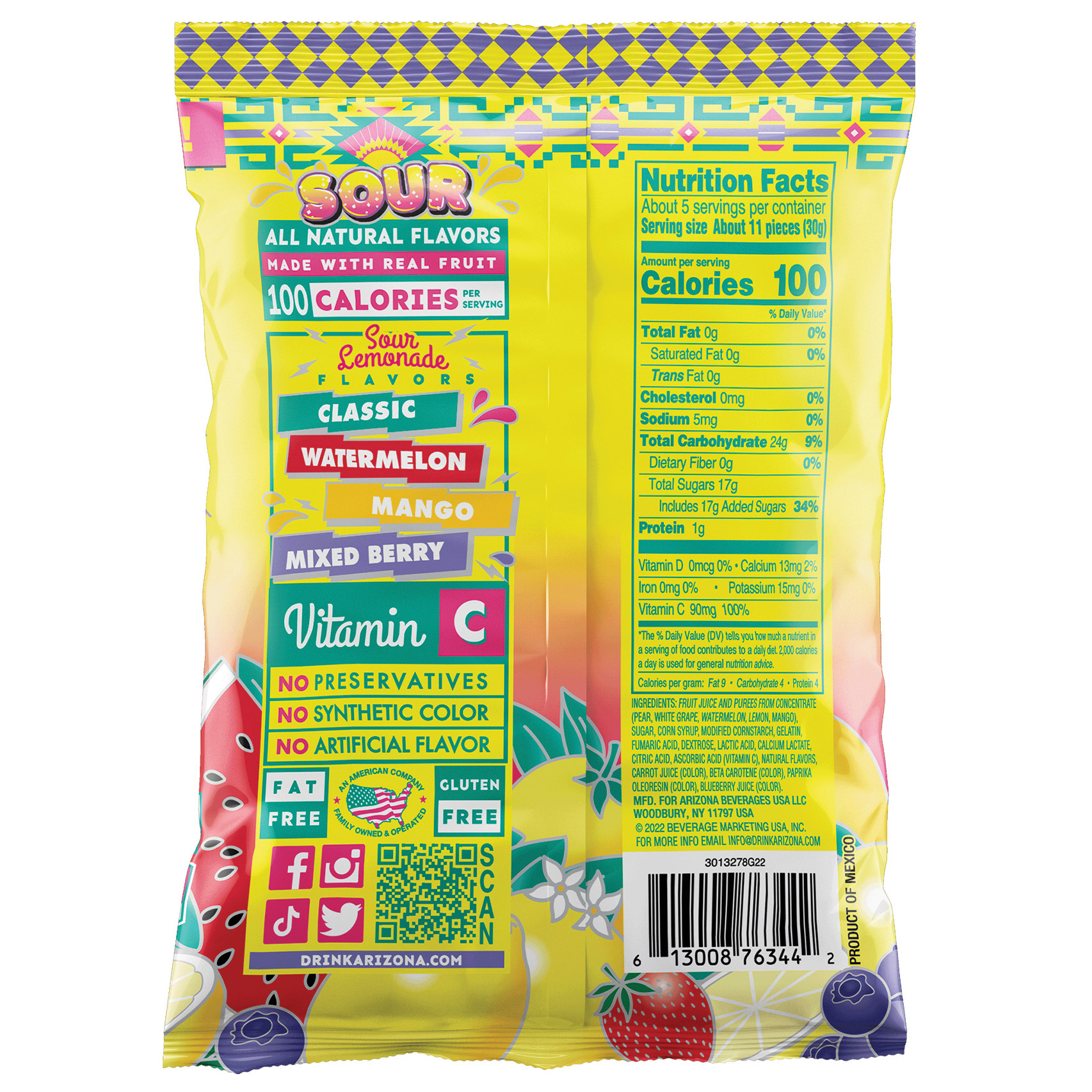 Arizona Sour Fruit Snacks, Mixed Lemonade, 5 oz, 12-count | Costco