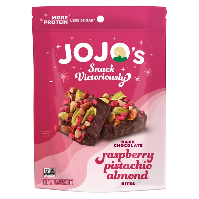 JOJO'S DARK CHOCOLATE RASPBERRY PISTACHIO BITES 14.4 OUNCES