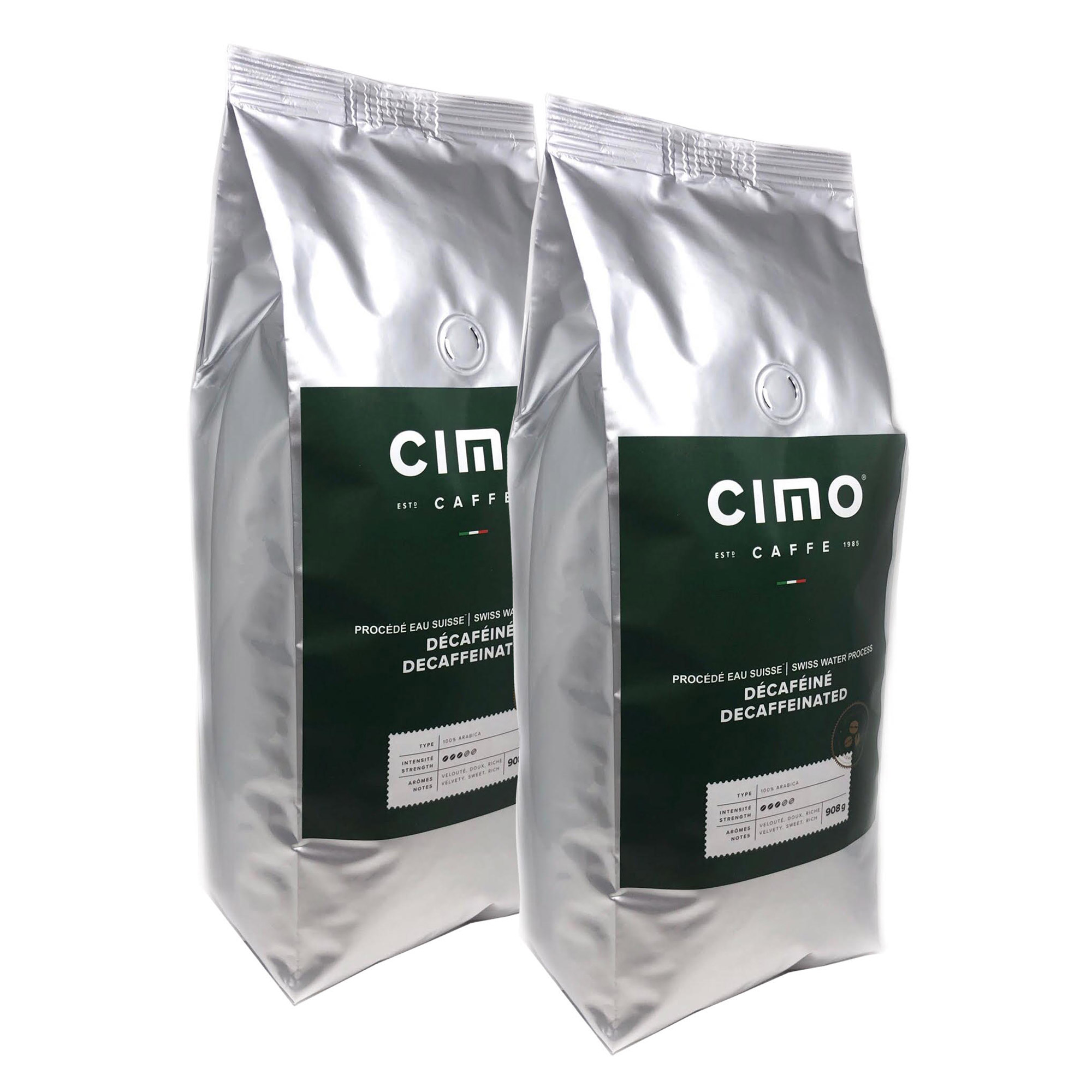 Caffe Cimo Swiss Water Process Decaf Whole Beans, 2 x 908 g
