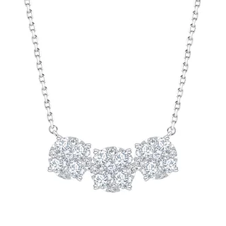 14KT WHITE GOLD VS2 G 1.00CTW ROUND DIAMOND 3 CLUSTER NECKLACE