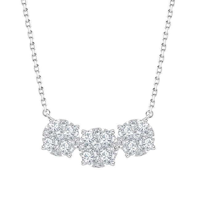 14KT WHITE GOLD VS2 G 1.00CTW ROUND DIAMOND 3 CLUSTER NECKLACE