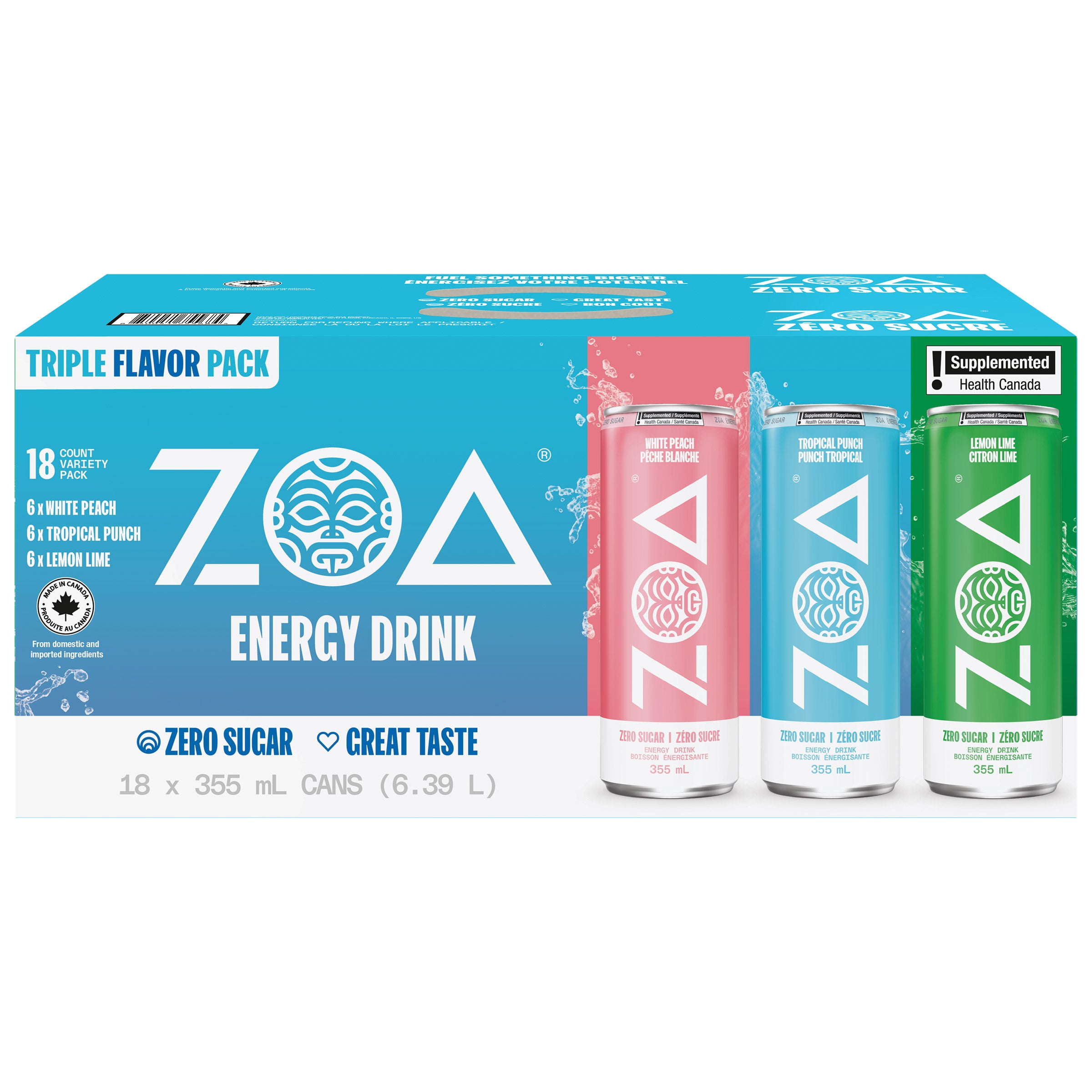 ZOA Energy Drink Triple Flavour Variety, 355 mL 18-pack | Costco