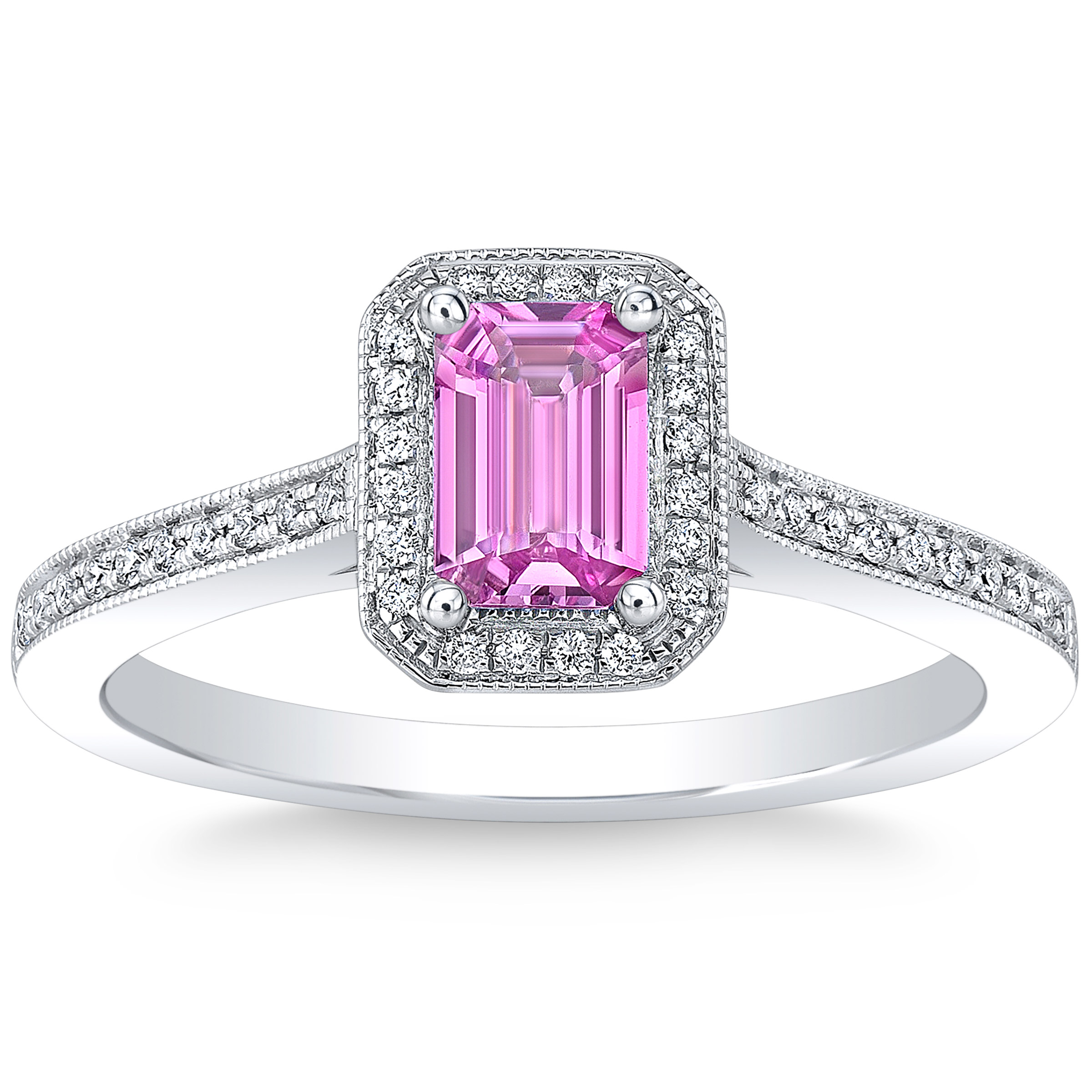 Emerald Cut Pink Sapphire and Diamond Ring (0.16 ctw)