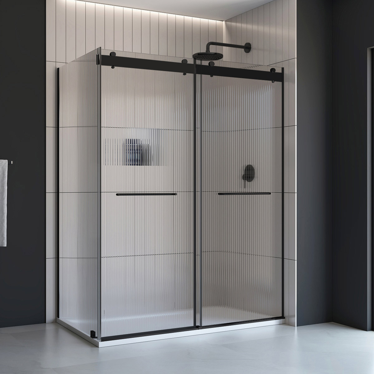 Appollo Geneva 36 in. × 48 in. Right Corner Shower Kit in Matte Black