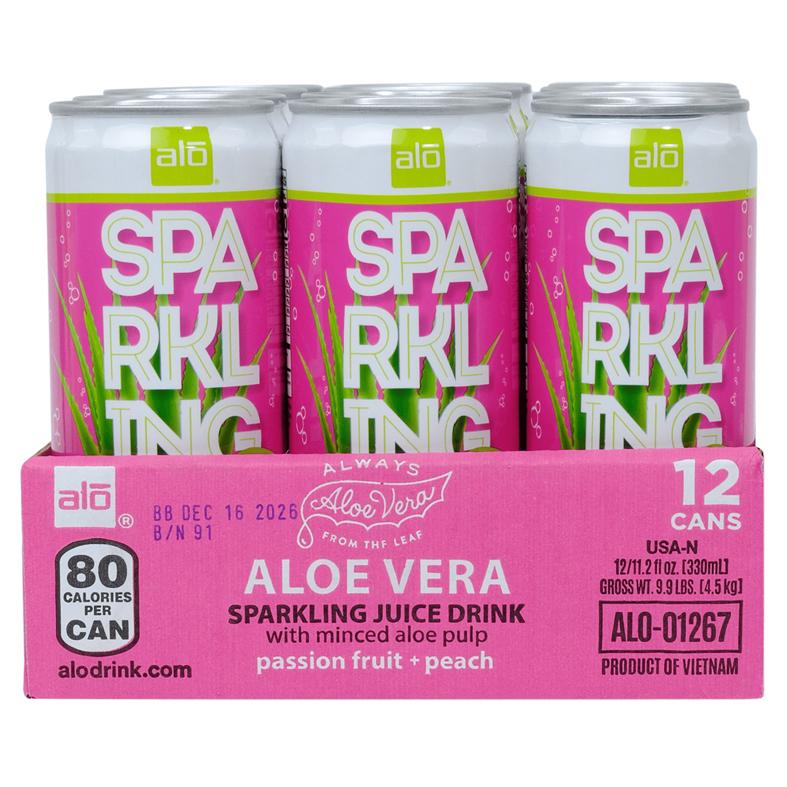 ALOE　※他の方は購入できません Alo Aloe Vera Sparkling Juice Drink, Passion Fruit + Peach, 11.2