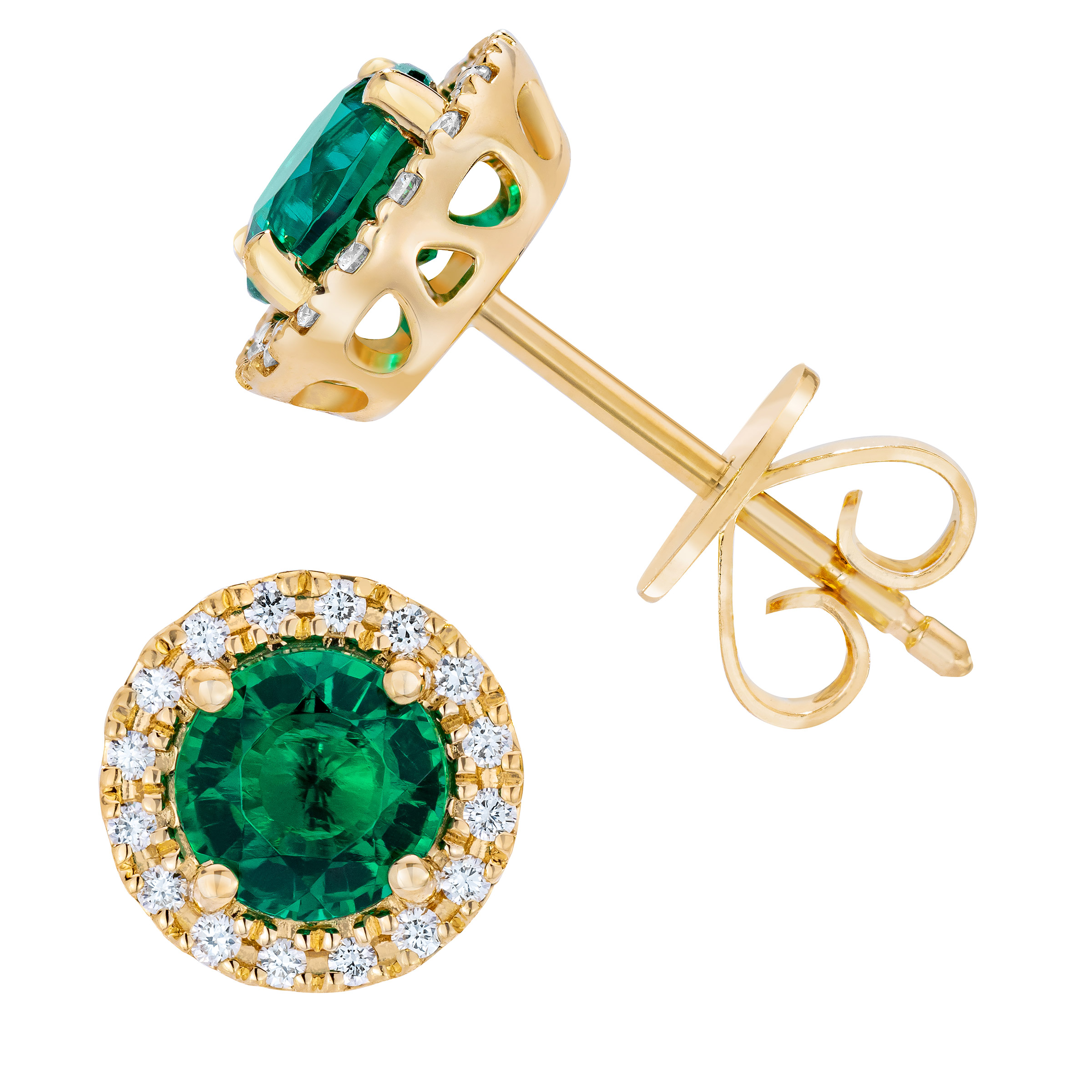 Round Cut Lab Created Emerald and Diamond Earrings (0.12 ctw)