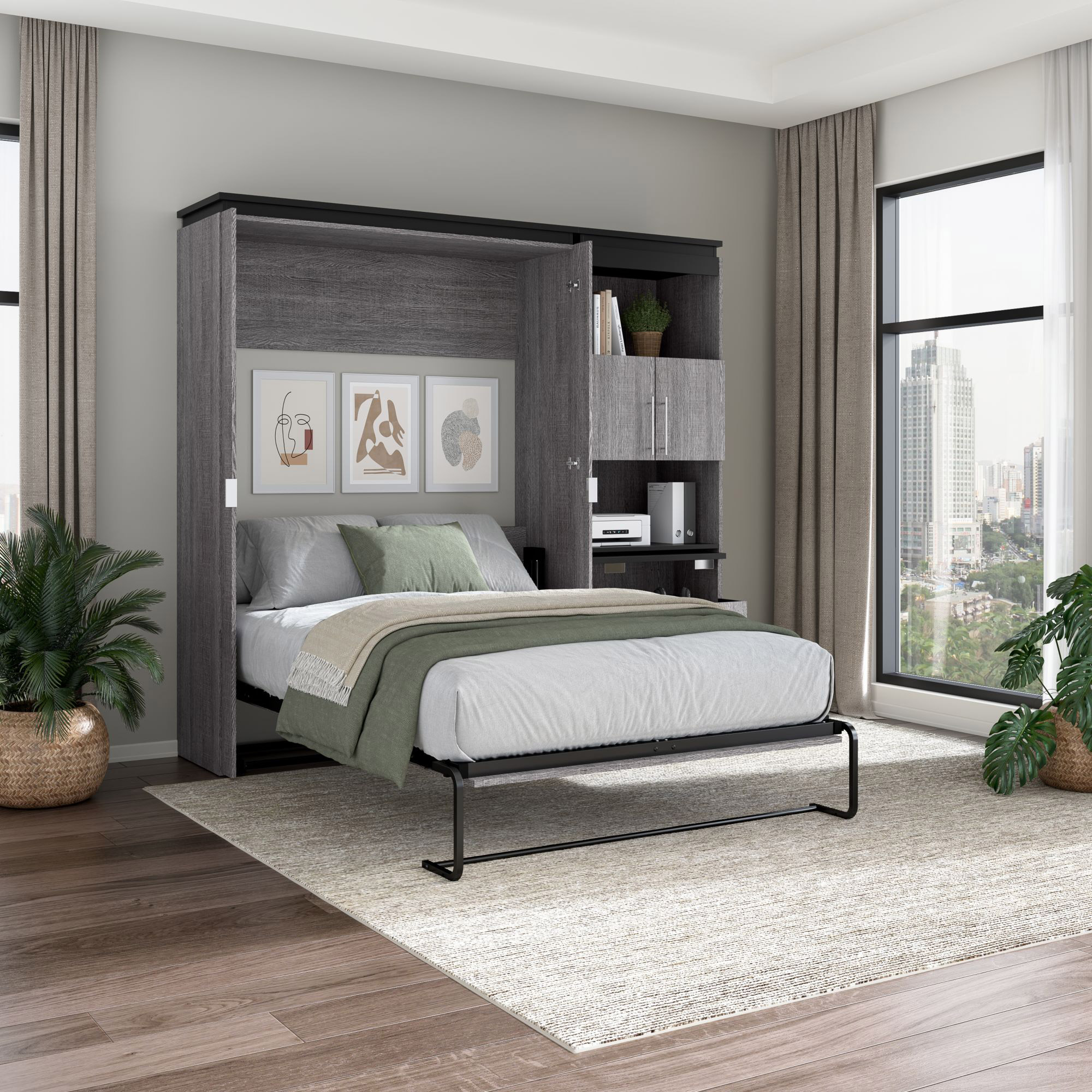 Bestar Orion 2-piece Wall Double Bed with Storage Cabinet and Fold-Out Desk