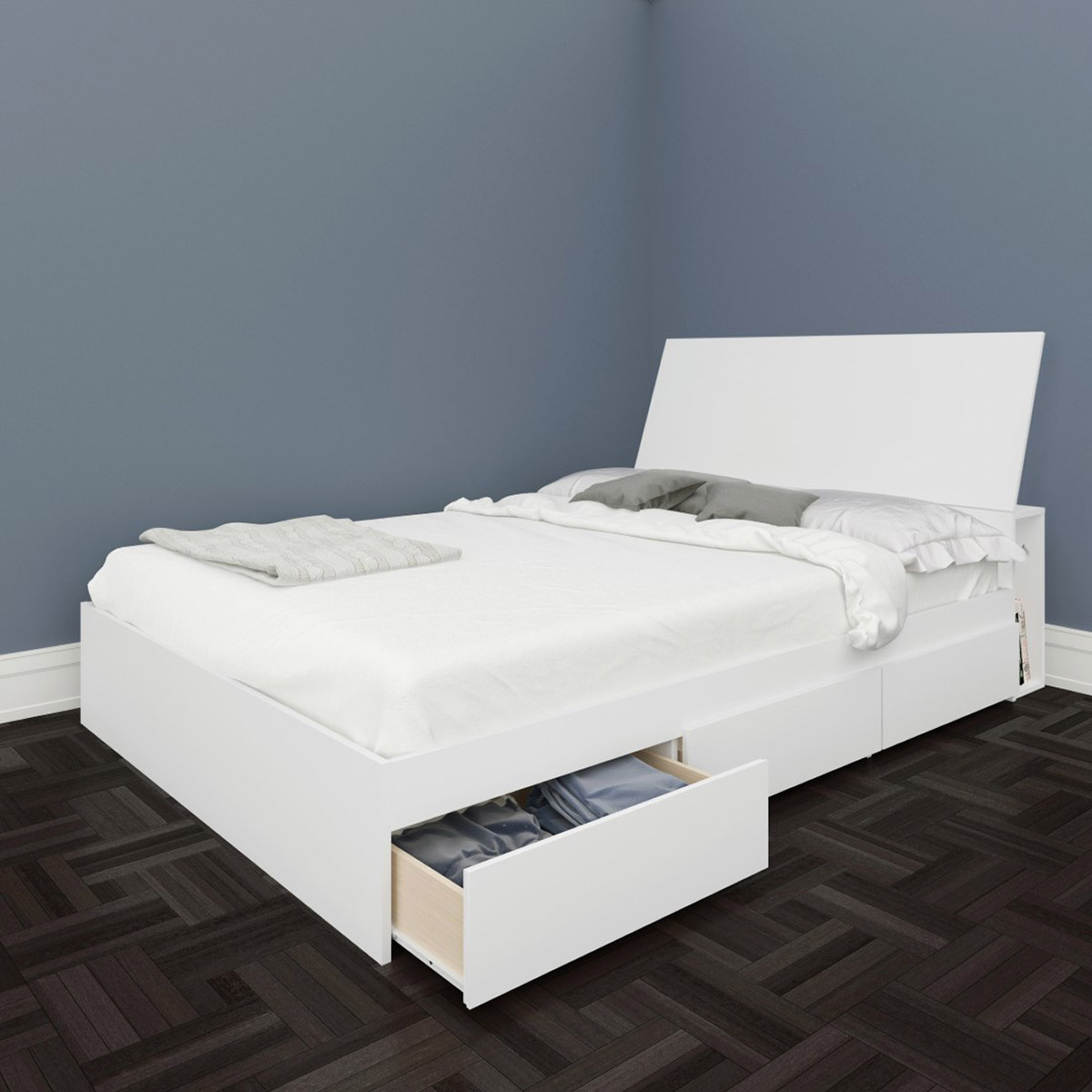 Blvd Modern Double Bed with Storage, White