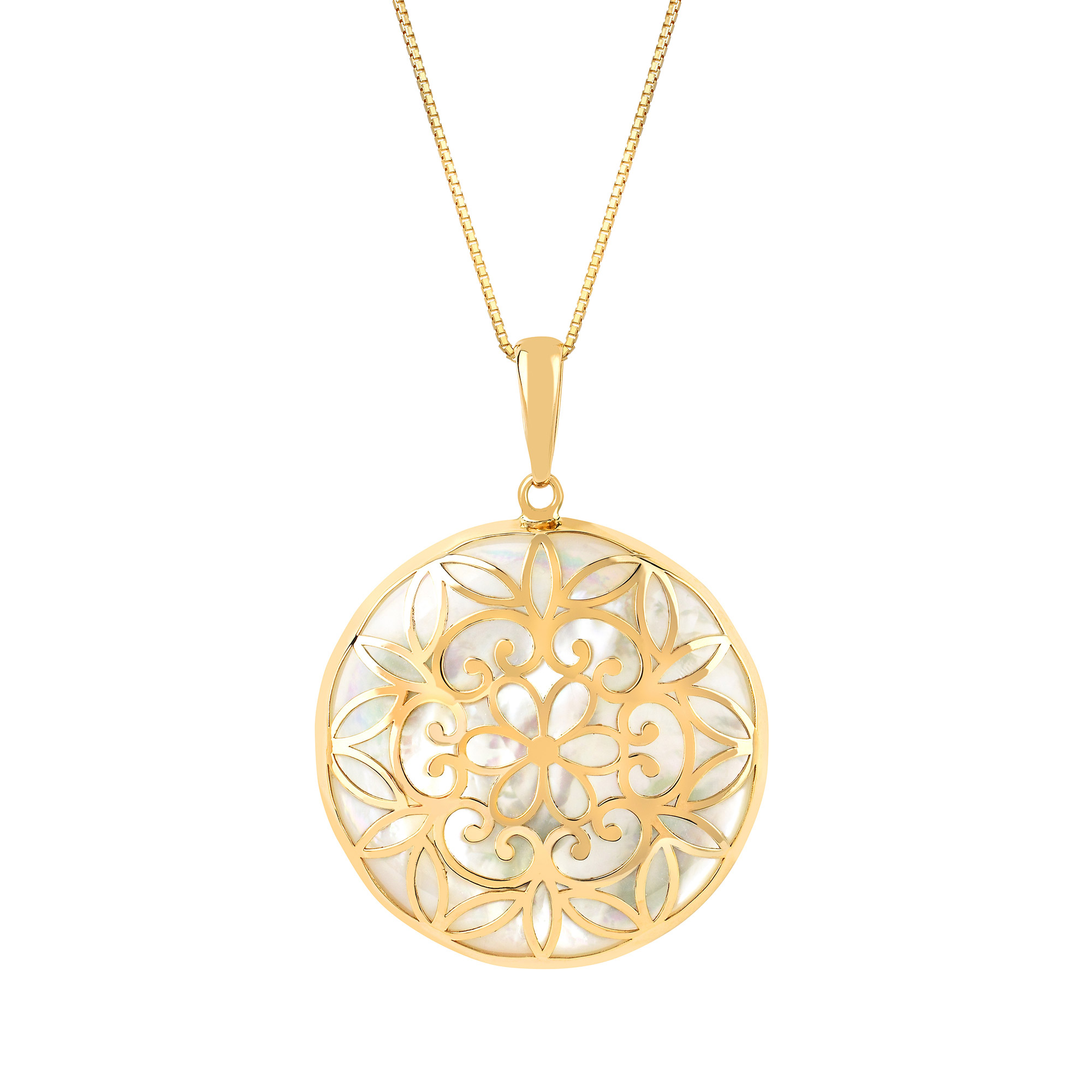 Mother of Pearl Scroll Design Medallion Pendant
