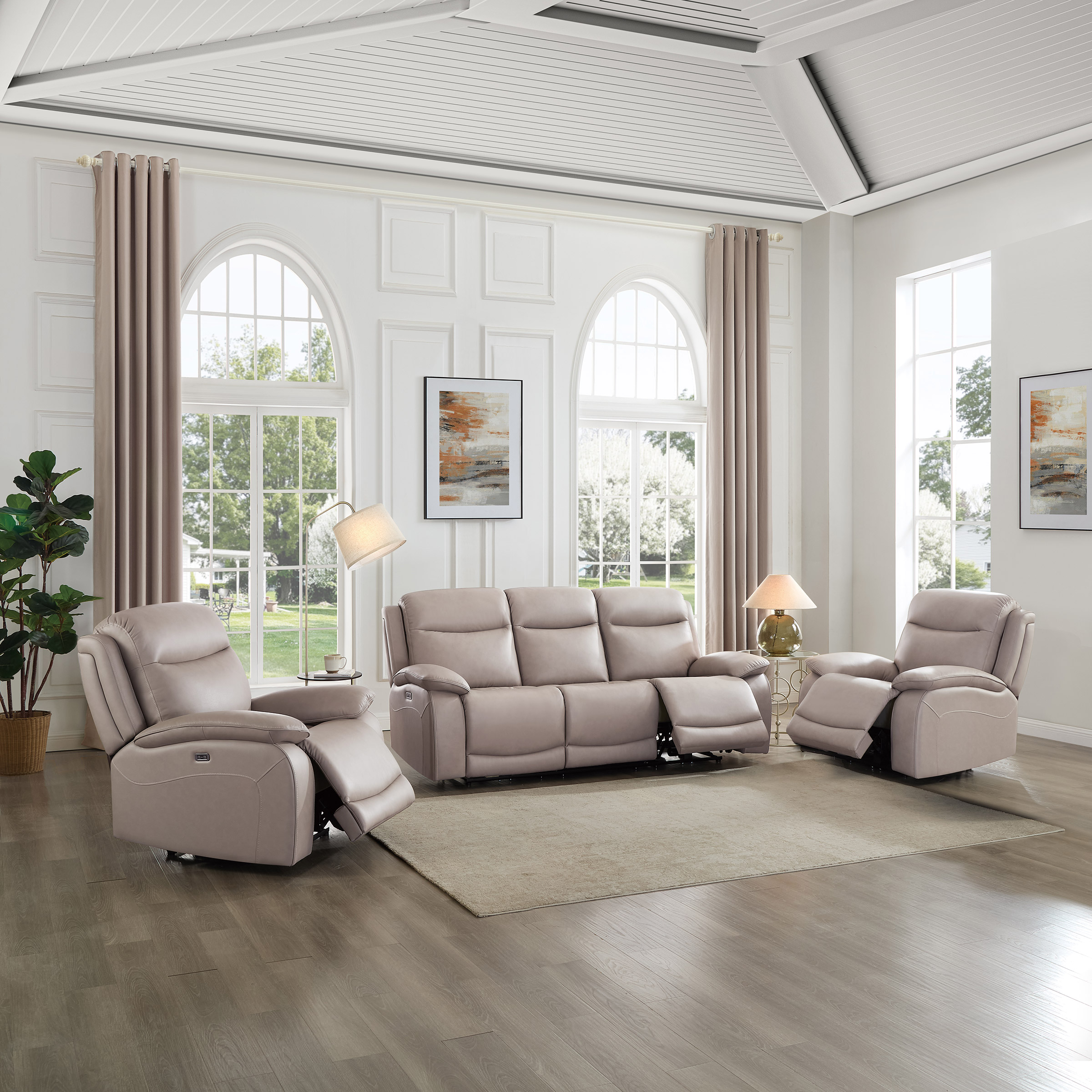 Prospera Home Jackson Top grain Leather Power Reclining Sofa and 2 Chairs