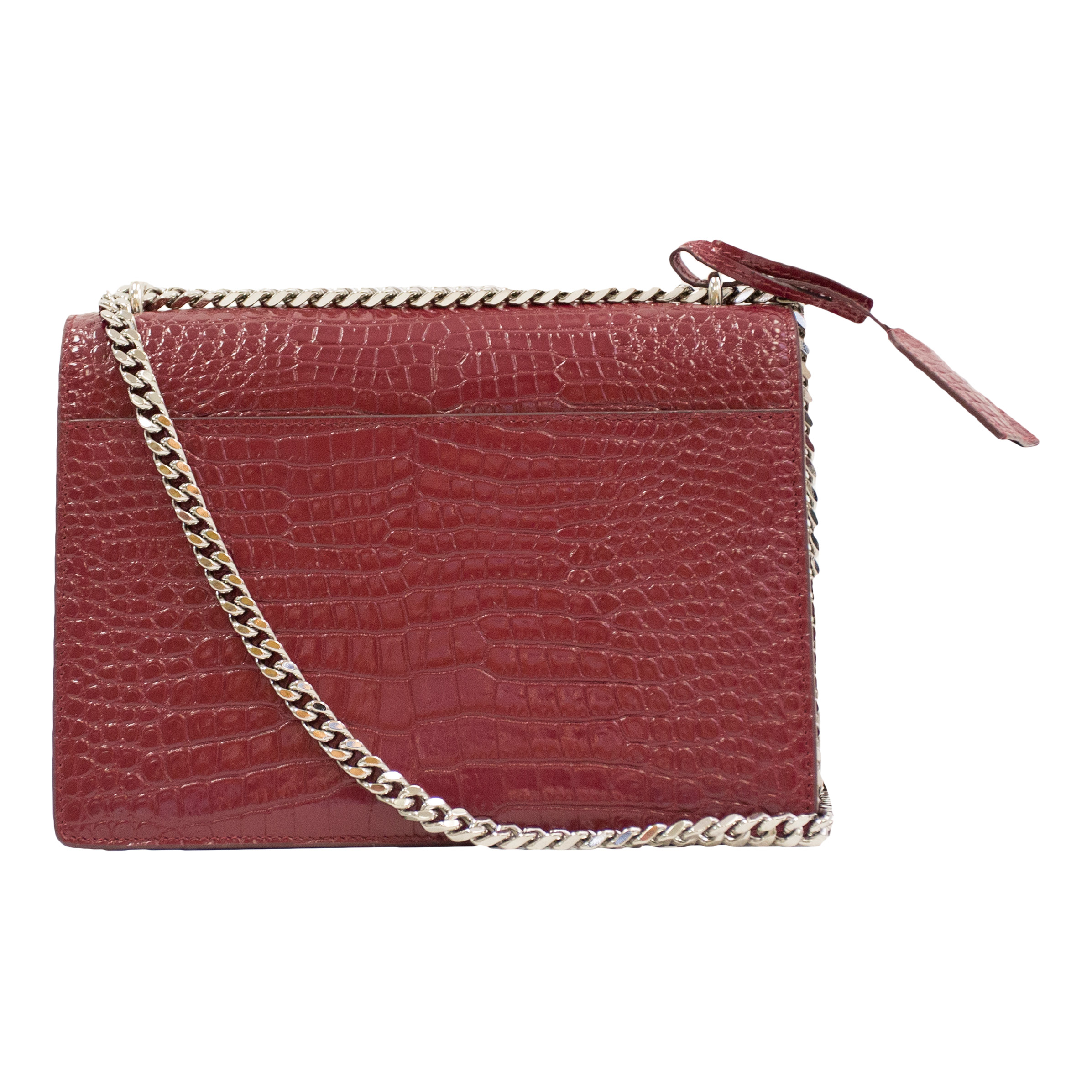 Yves Saint Laurent Medium Sunset Croc Embossed Crossbody, Garnet