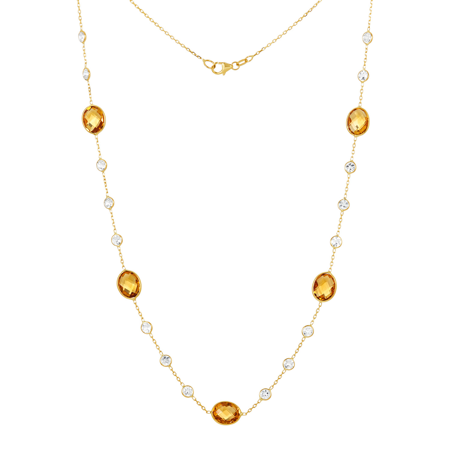 Oval Cut Citrine and Round Cut White Topaz Necklace