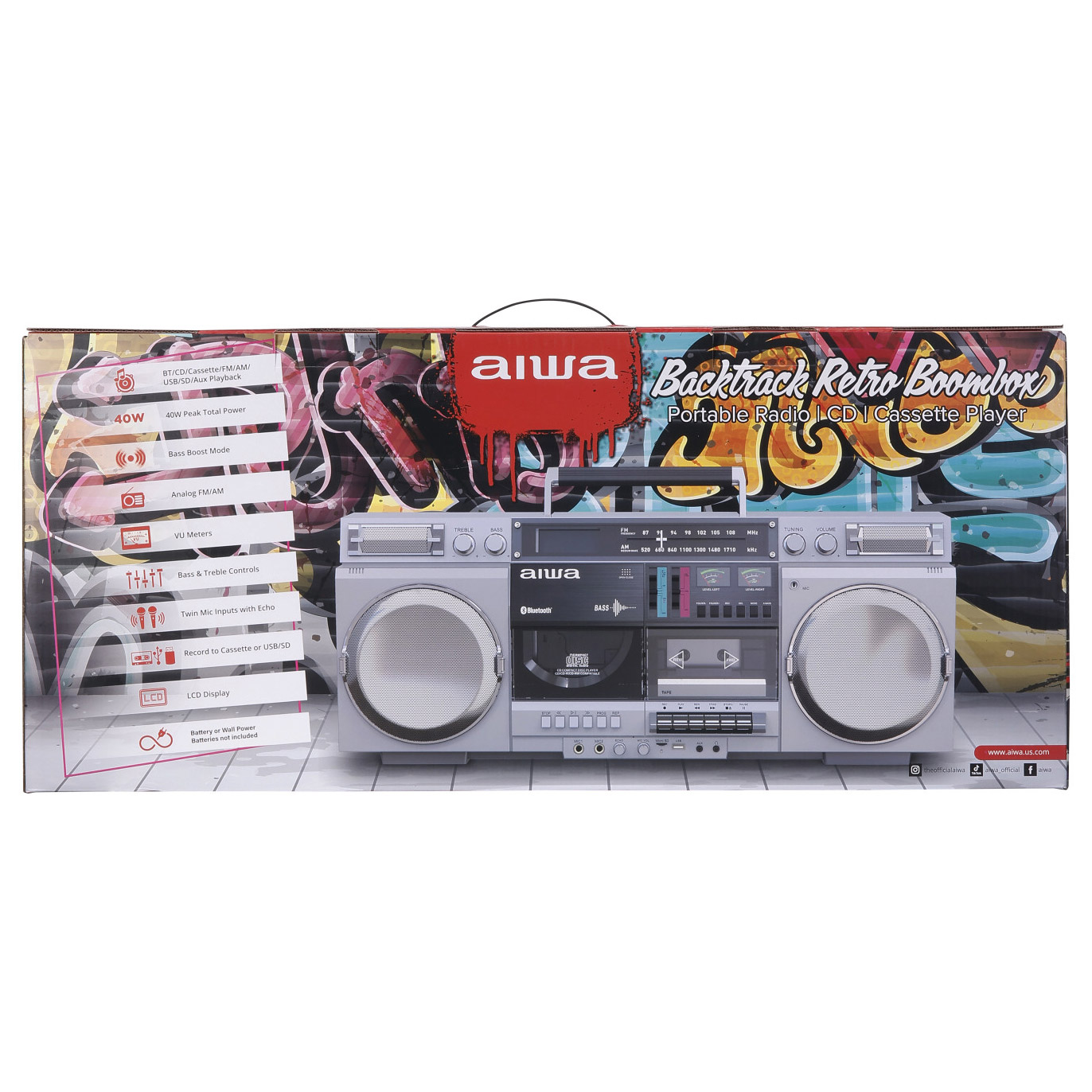 レアなカラオケコンボ AIWA XG-K370 Aiwa Backtrack Retro Boombox with Bluetooth, Silver | Costco