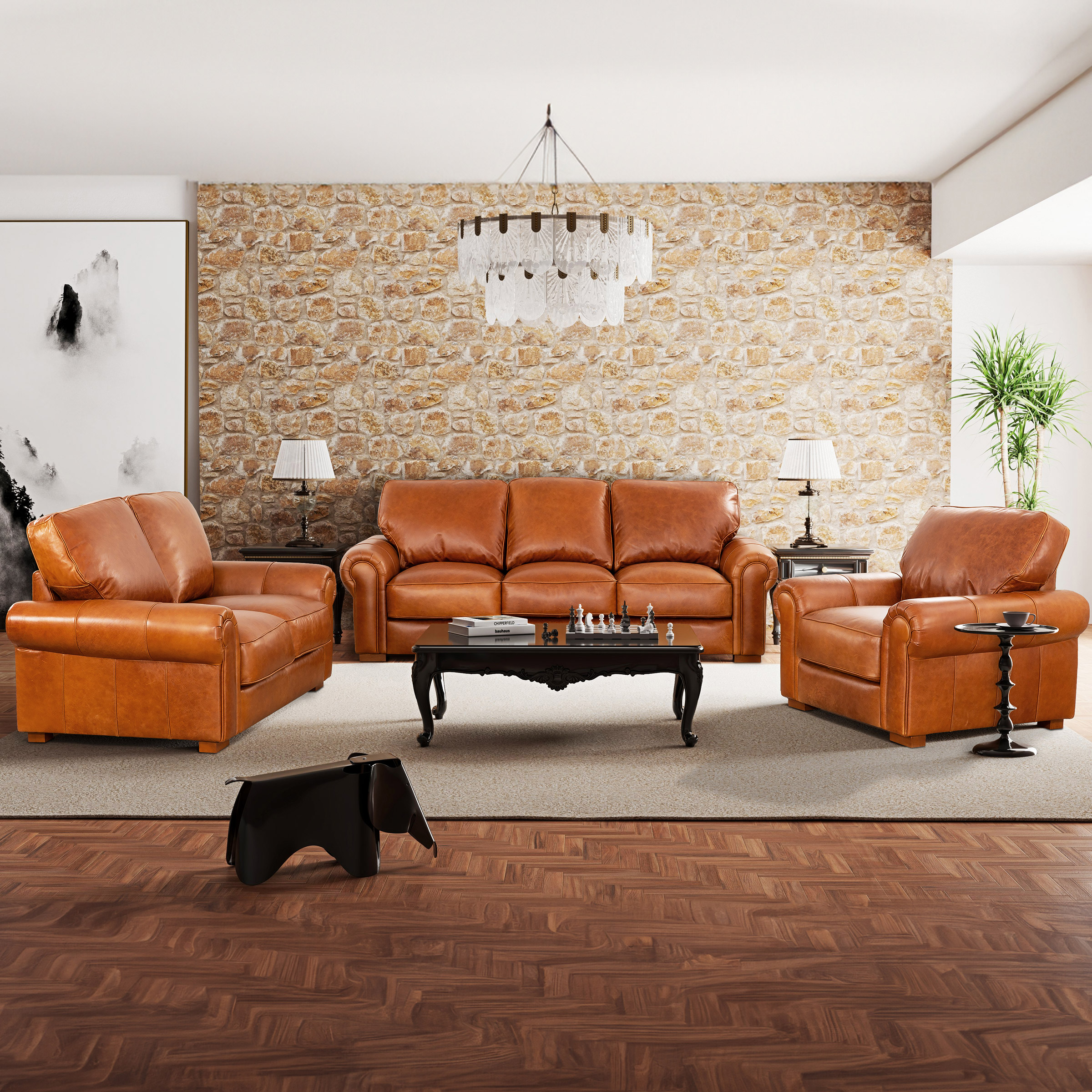 Stearns & Foster Royce 3-piece Top Grain Leather Living Room Set