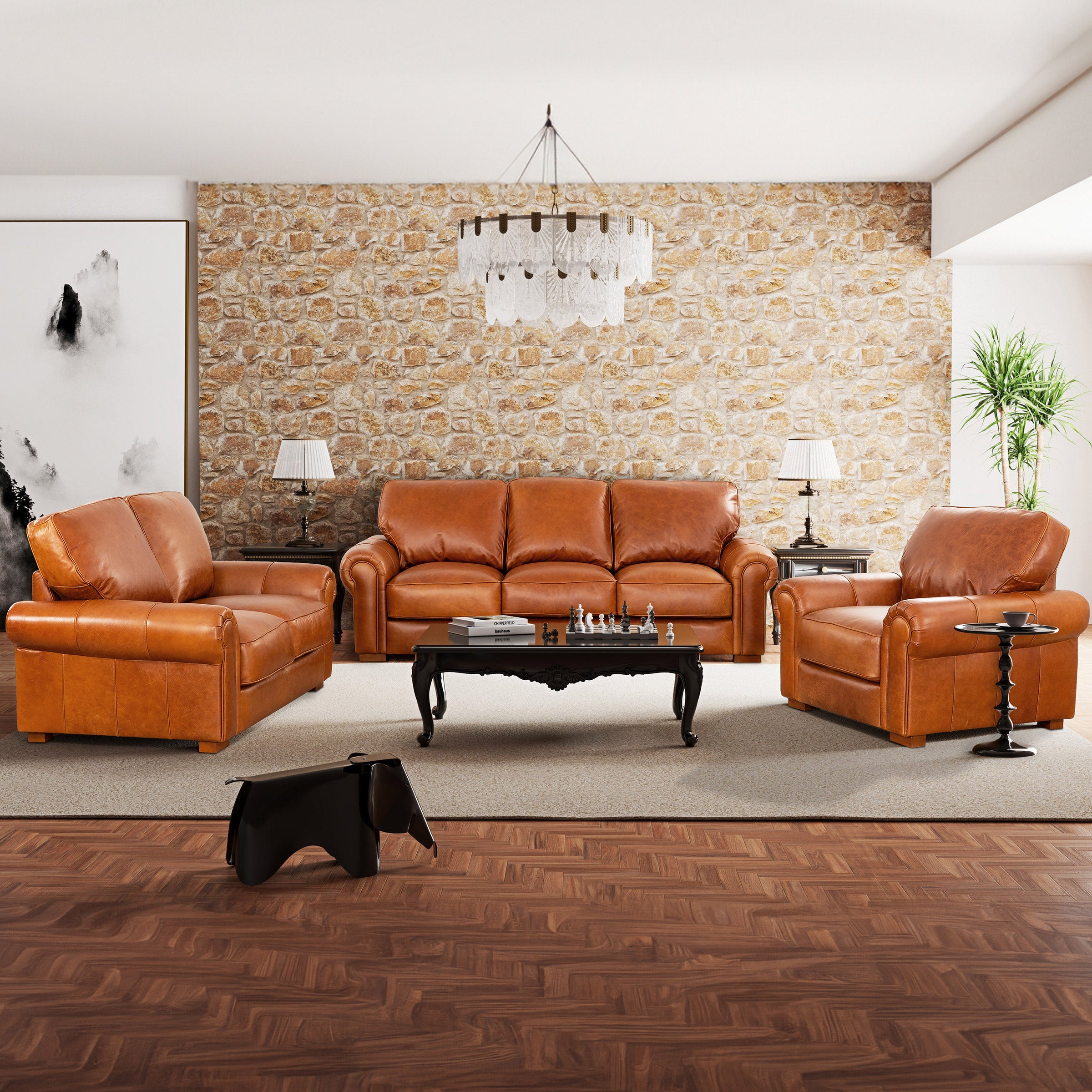 Stearns & Foster Royce 3-piece Top Grain Leather Living Room Set