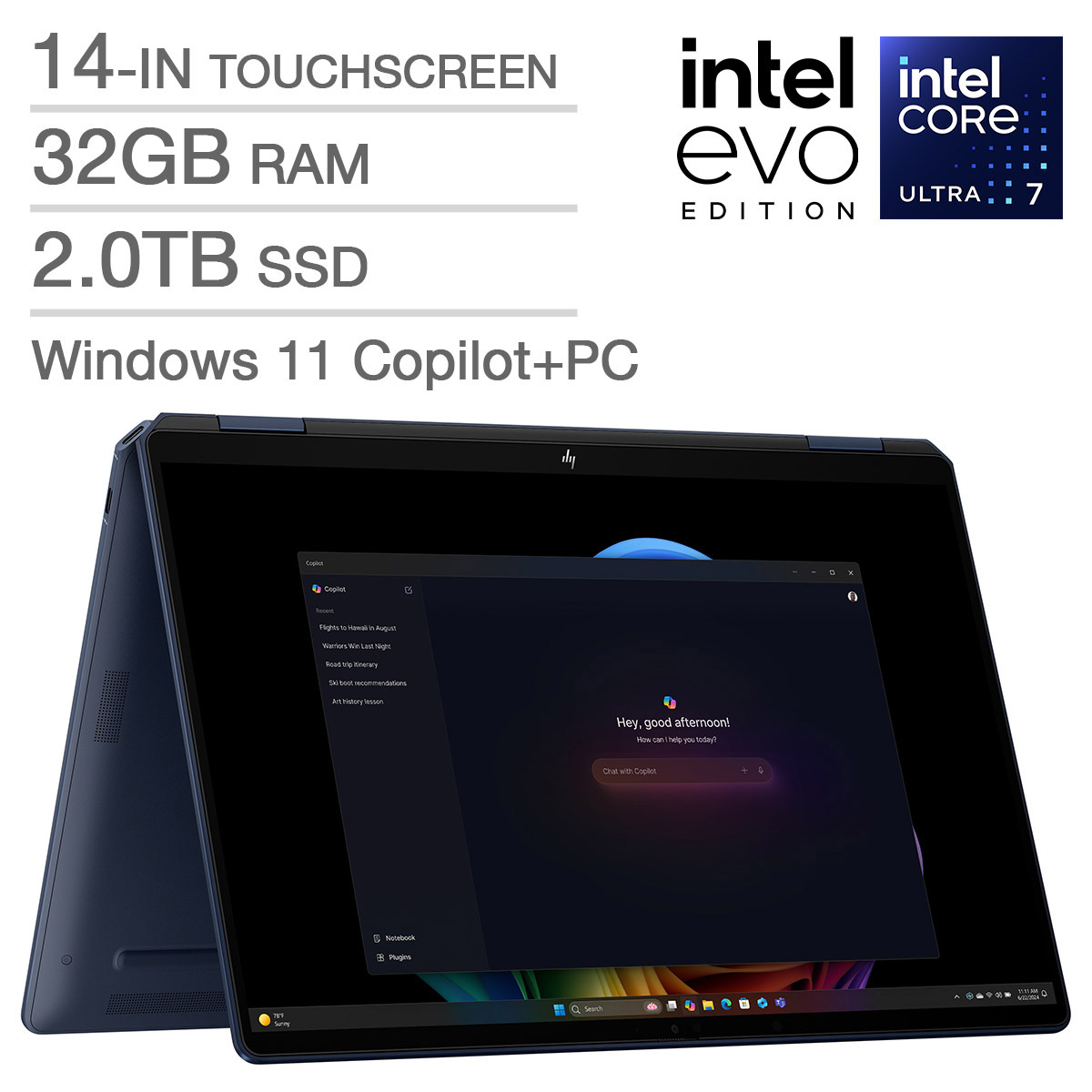 HP OmniBook Ultra Flip 2-in-1 14-in. Touchscreen Intel Evo OLED Copilot+ PC Laptop, Intel Evo Core Ultra 7 258V, 32 GB RAM, 2 TB SSD