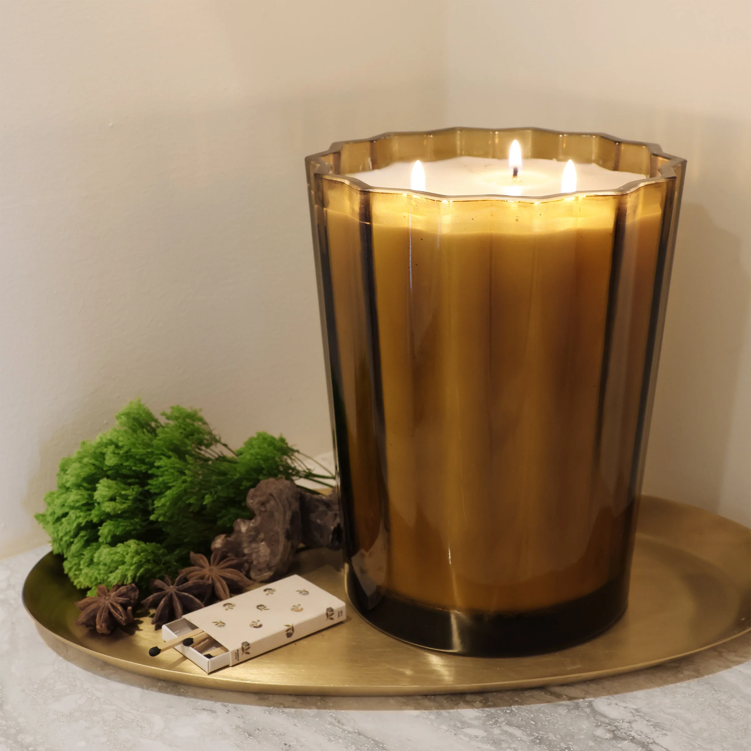 Sand + Fog 57 oz. Scalloped Candle with Rubber Wood Lid