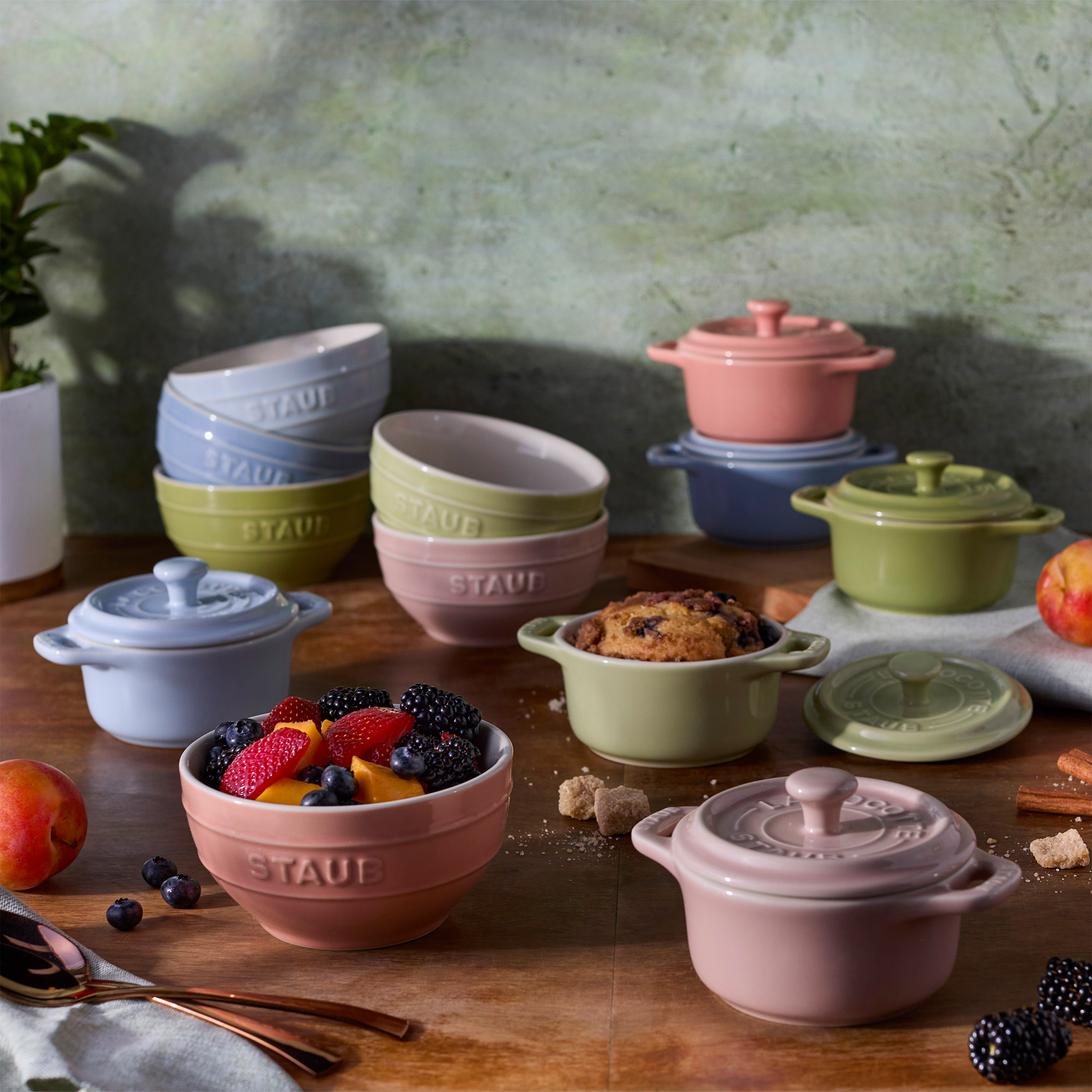 Staub Macaron 12-piece Ceramic Mini Dutch Oven and Bowl Set