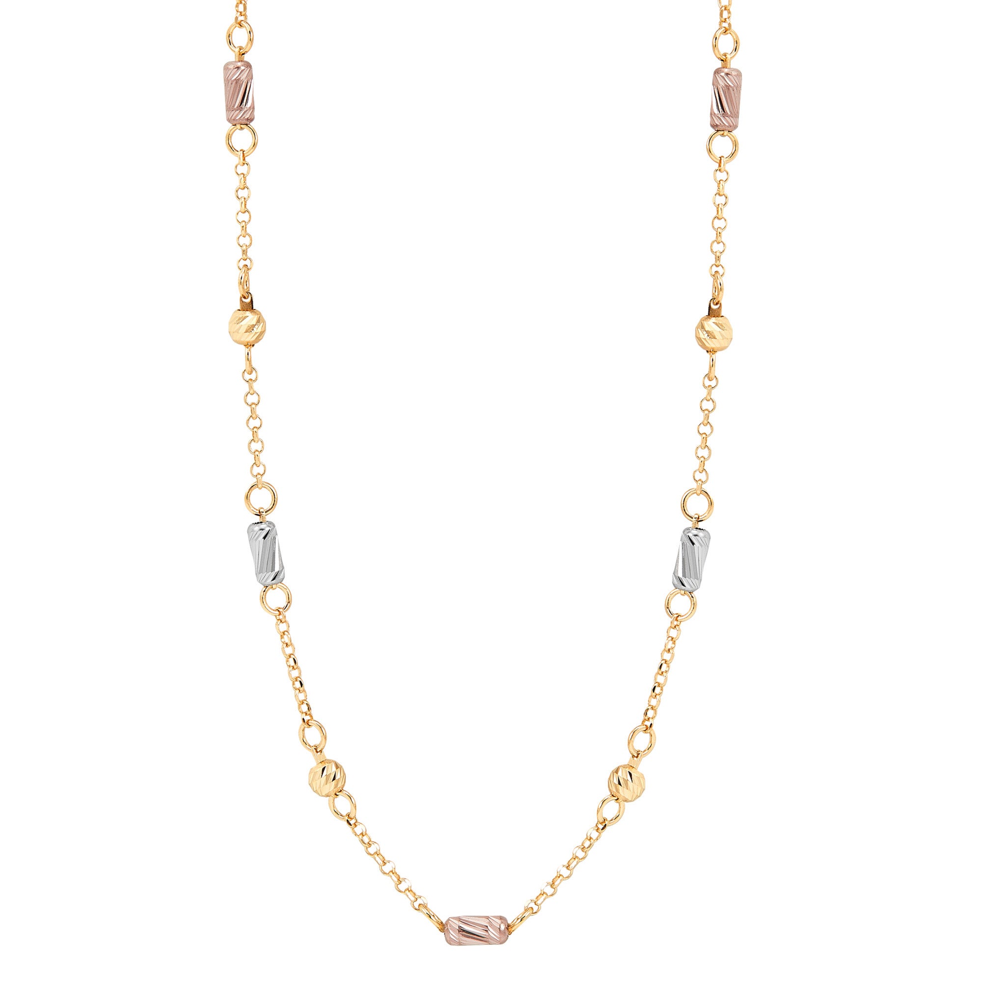 High Polish and Diamond Cut Forzatina Necklace with Tube and Beads