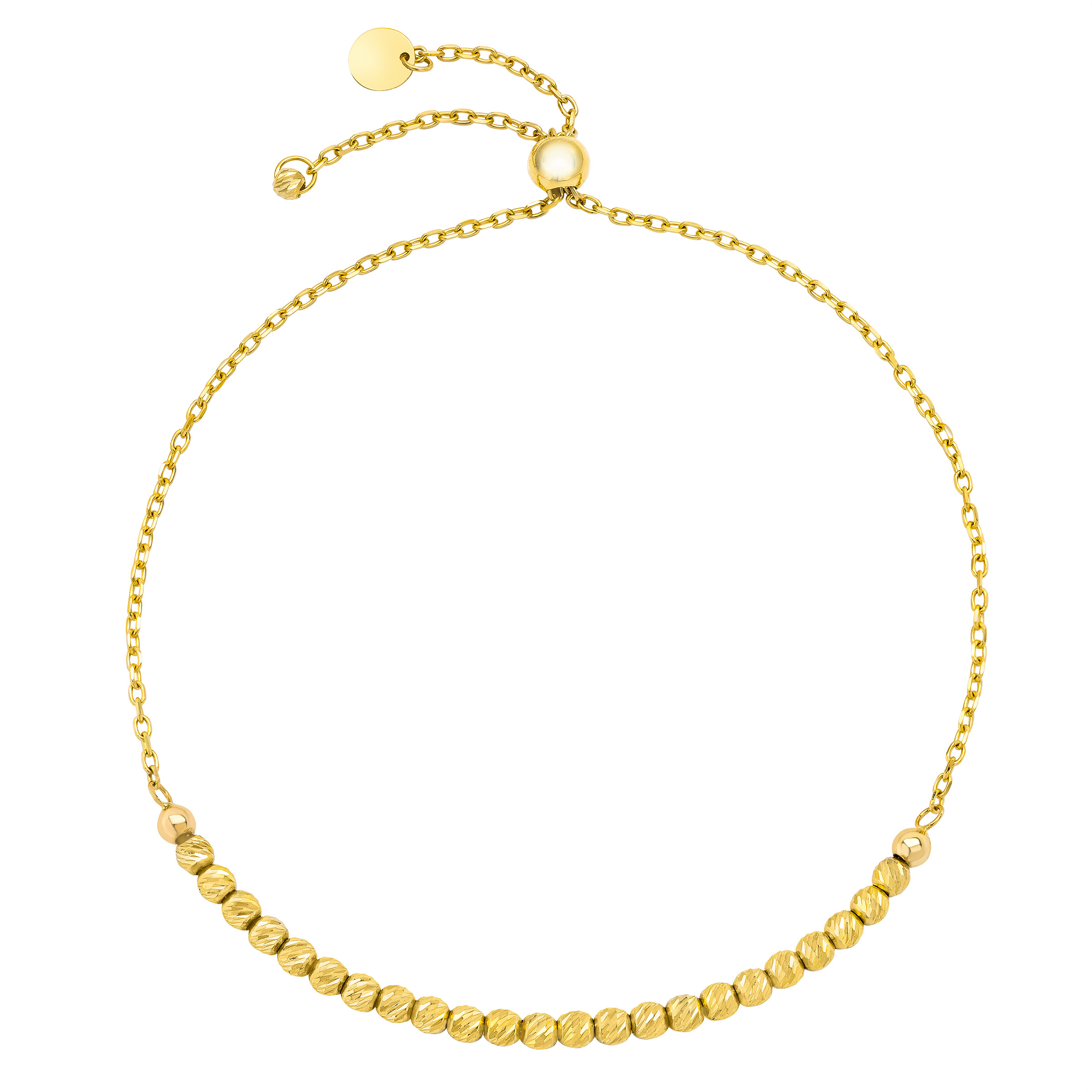 Diamond Cut Bead Bolo Bracelet in Yellow Gold