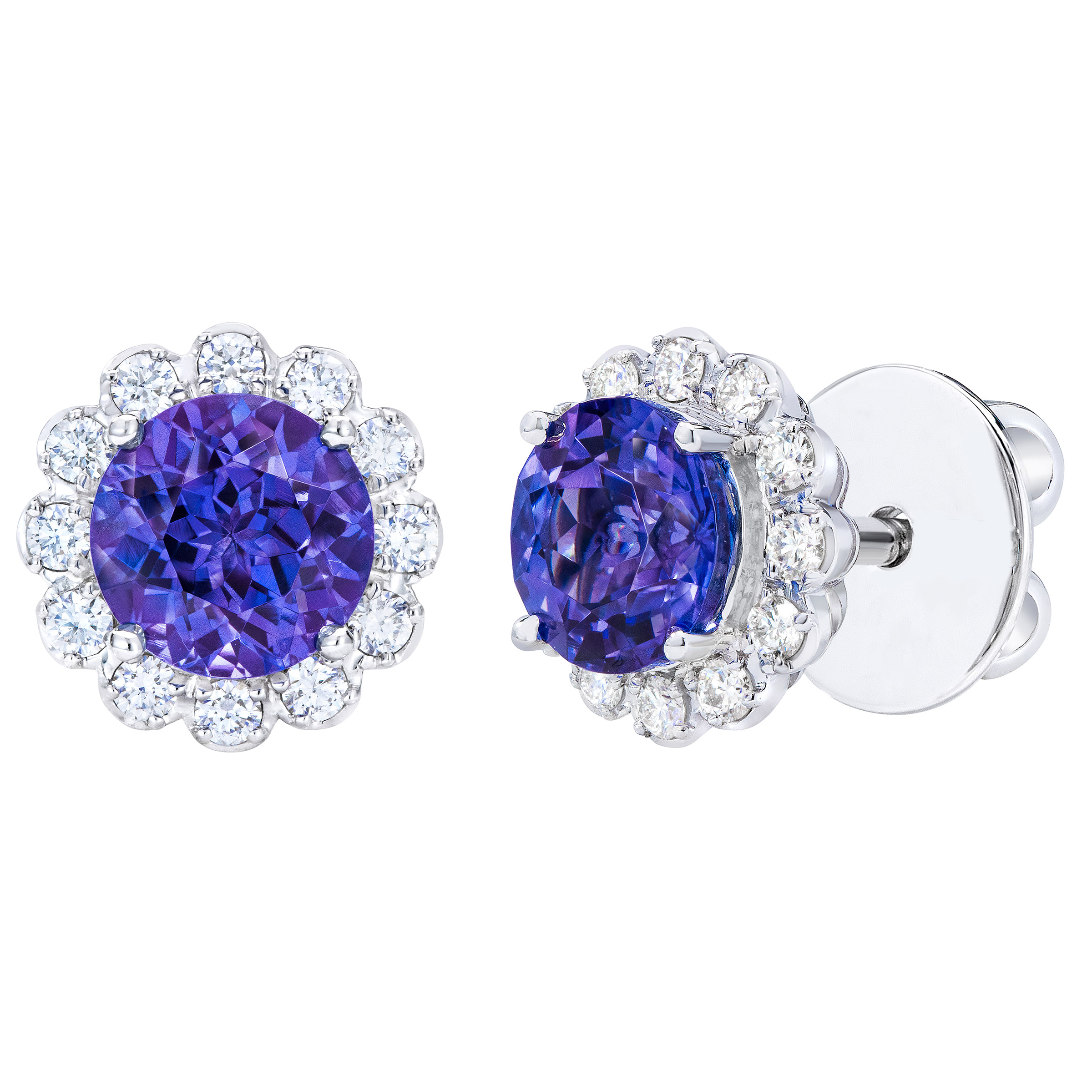 Round Cut Tanzanite and Diamond Earrings (0.25 ctw)