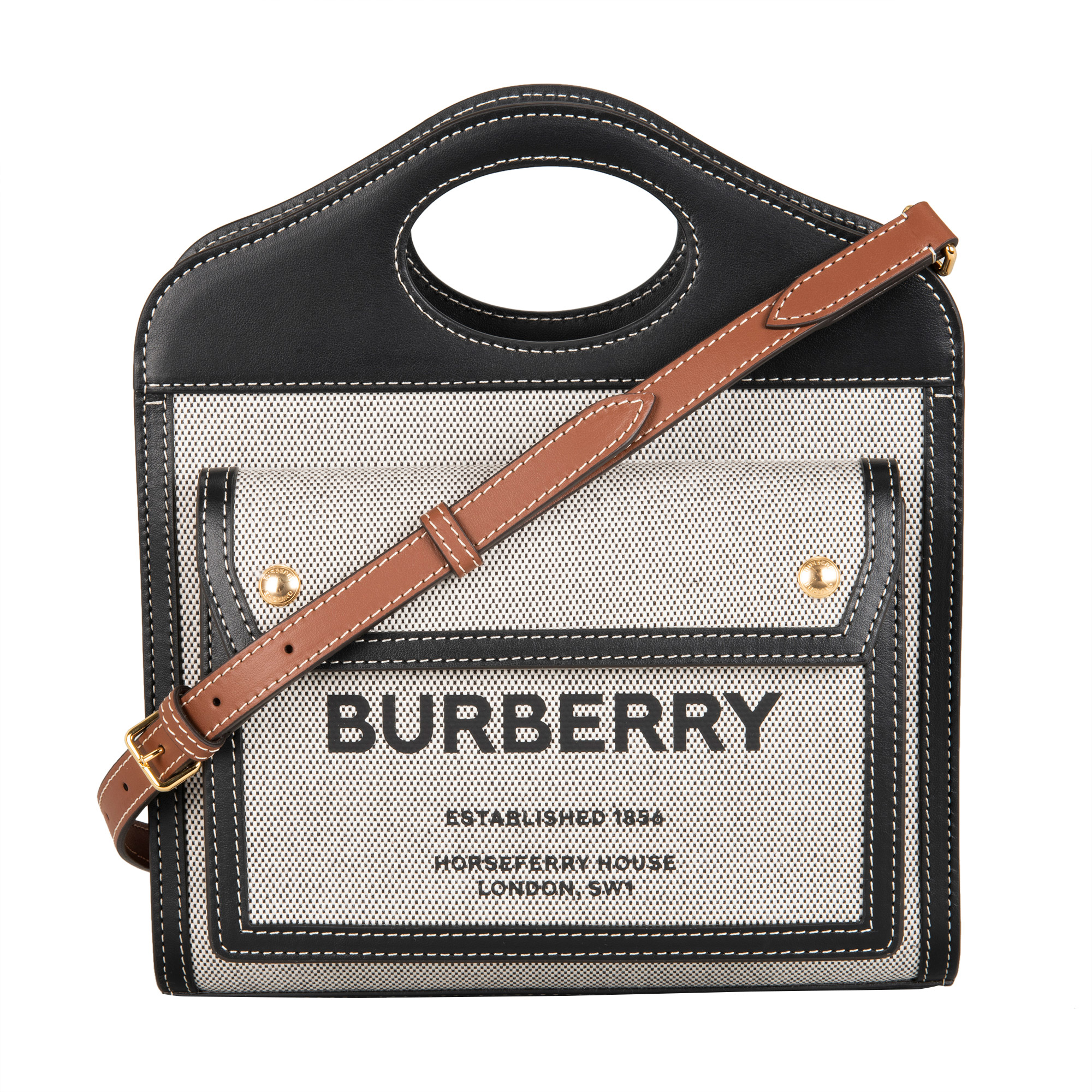 Burberry Mini Tri Tone Pocket Tote Bag, Black/Tan/Natural | Costco