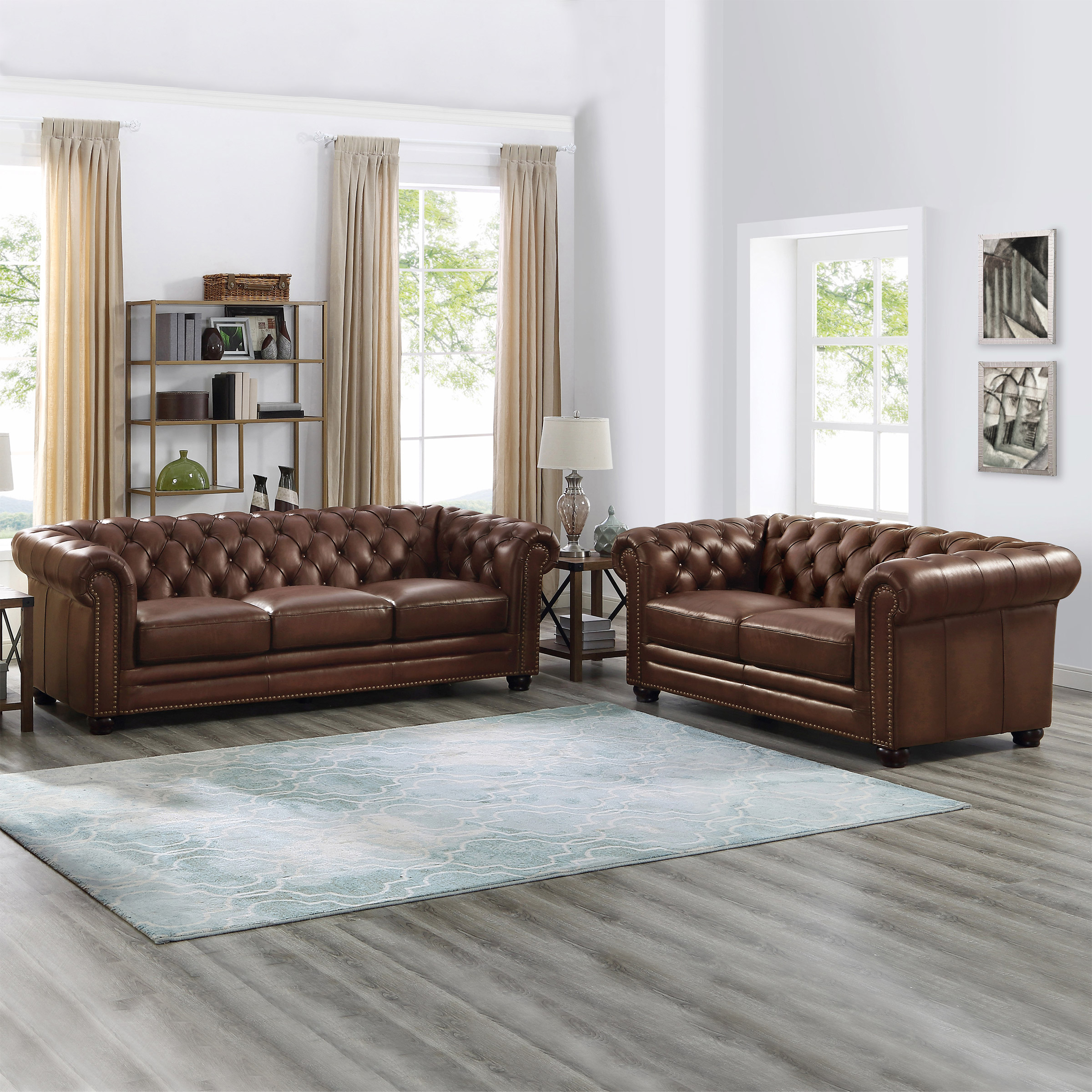 Allington Top Grain Leather Chesterfield Sofa and Loveseat