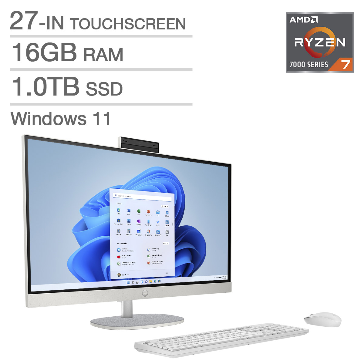 HP 27-in. All-in-One Touchscreen Desktop, AMD Ryzen 7 7730U