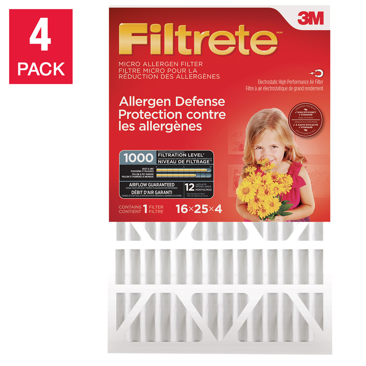 3M Filtrete Micro Allergen Deep Pleat Filter, 4-pack