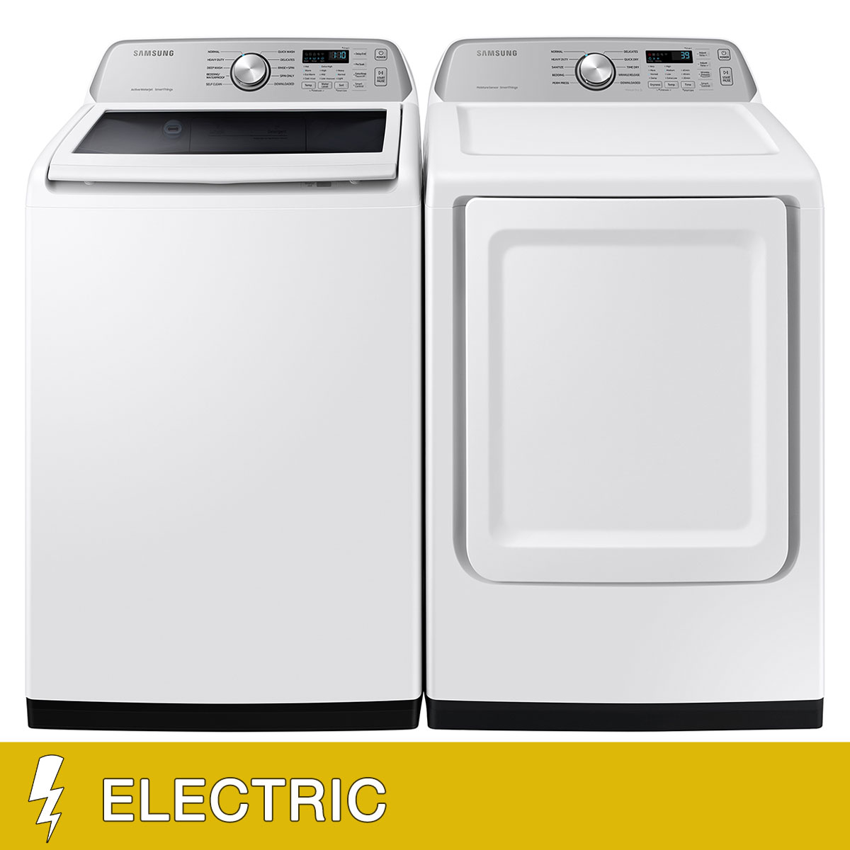 Samsung 4.7 cu. ft. Large Capacity Smart Top Load Washer with Active WaterJet and 7.4 cu. ft. Smart ELECTRIC Dryer with Sensor Dry Laundry Package