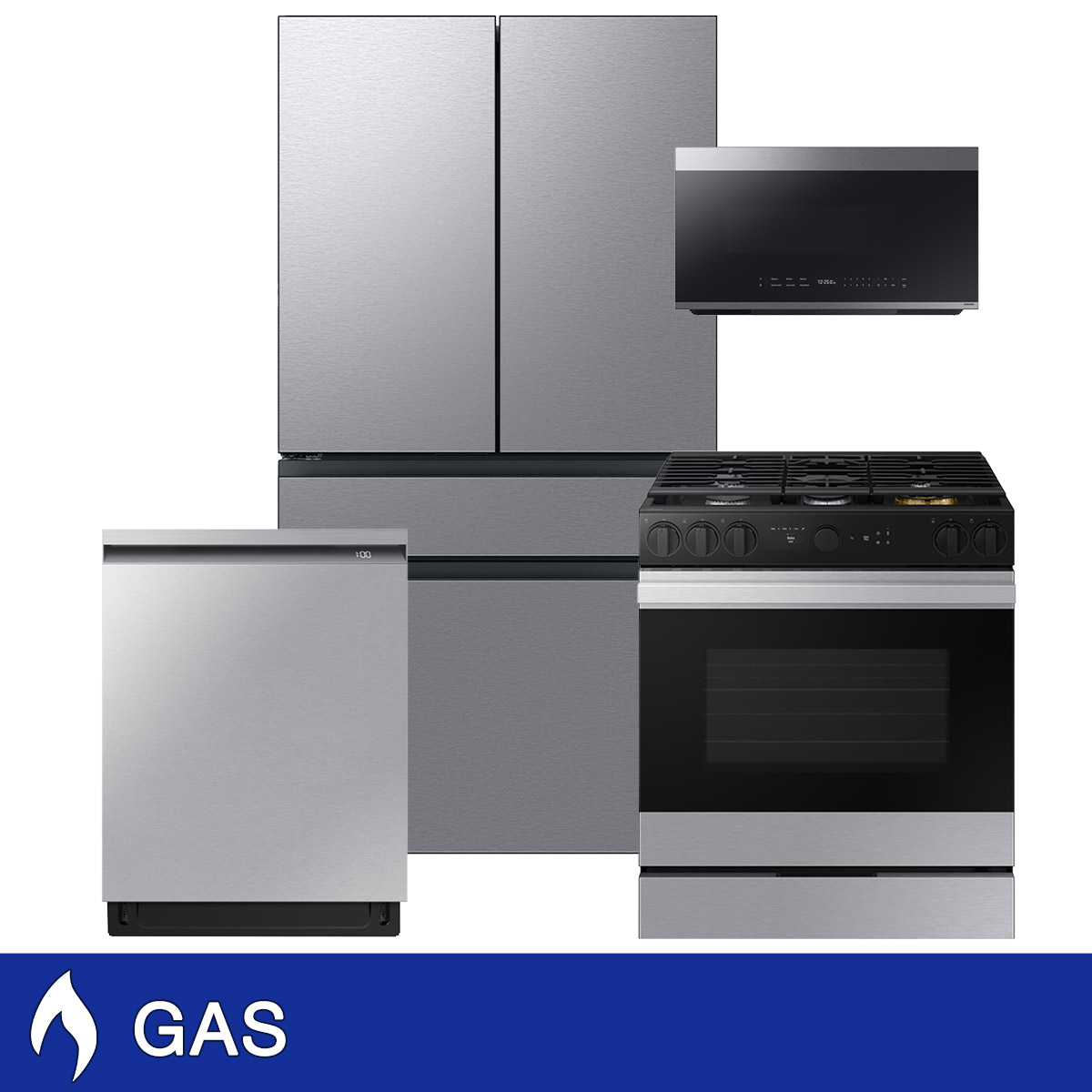Samsung 4-piece GAS Kitchen Package with French Door Counter Depth Refrigerator