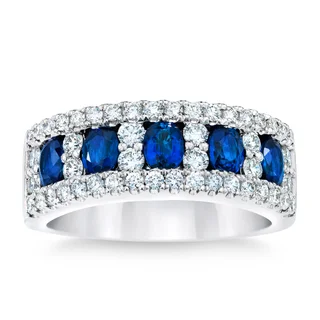 Blue Sapphire and Diamond 14kt White Gold Ring, Size 7