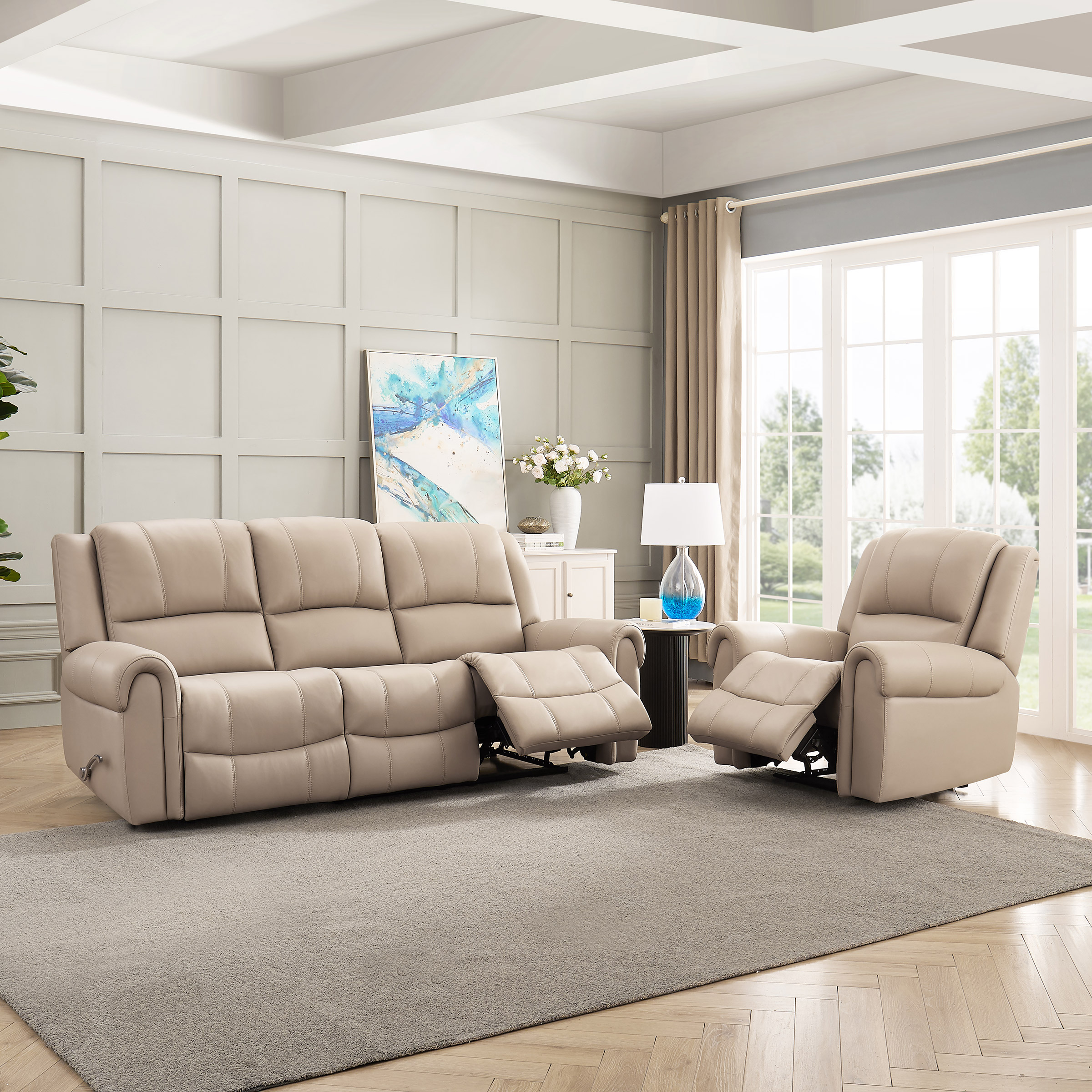 Prospera Home Santa Fe Top-grain Leather Sofa and Chair with Manual Recline