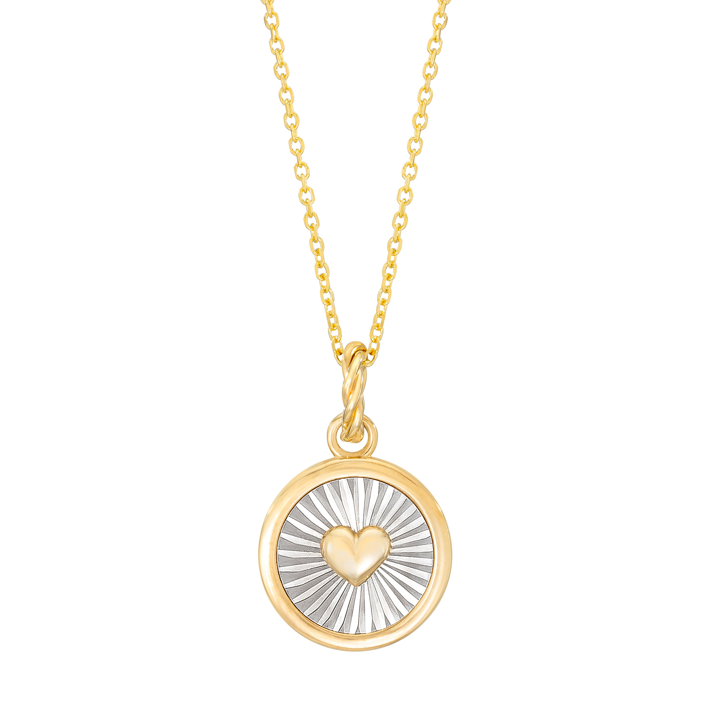 Diamond Cut Round Heart Pendant Necklace in Two-Tone Gold