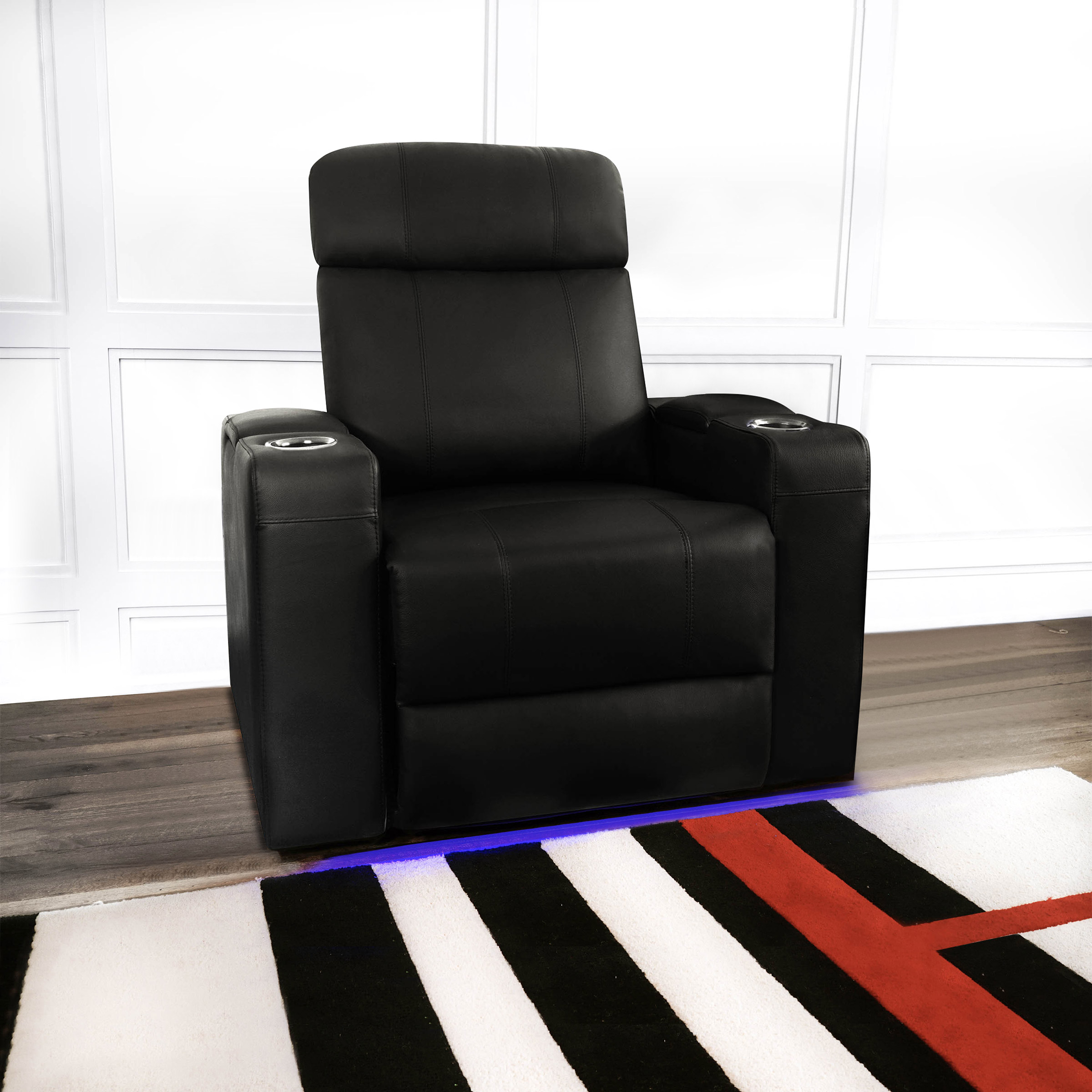 Siena Top Grain Leather LED Power Reclining Home Theatre Seating, Black