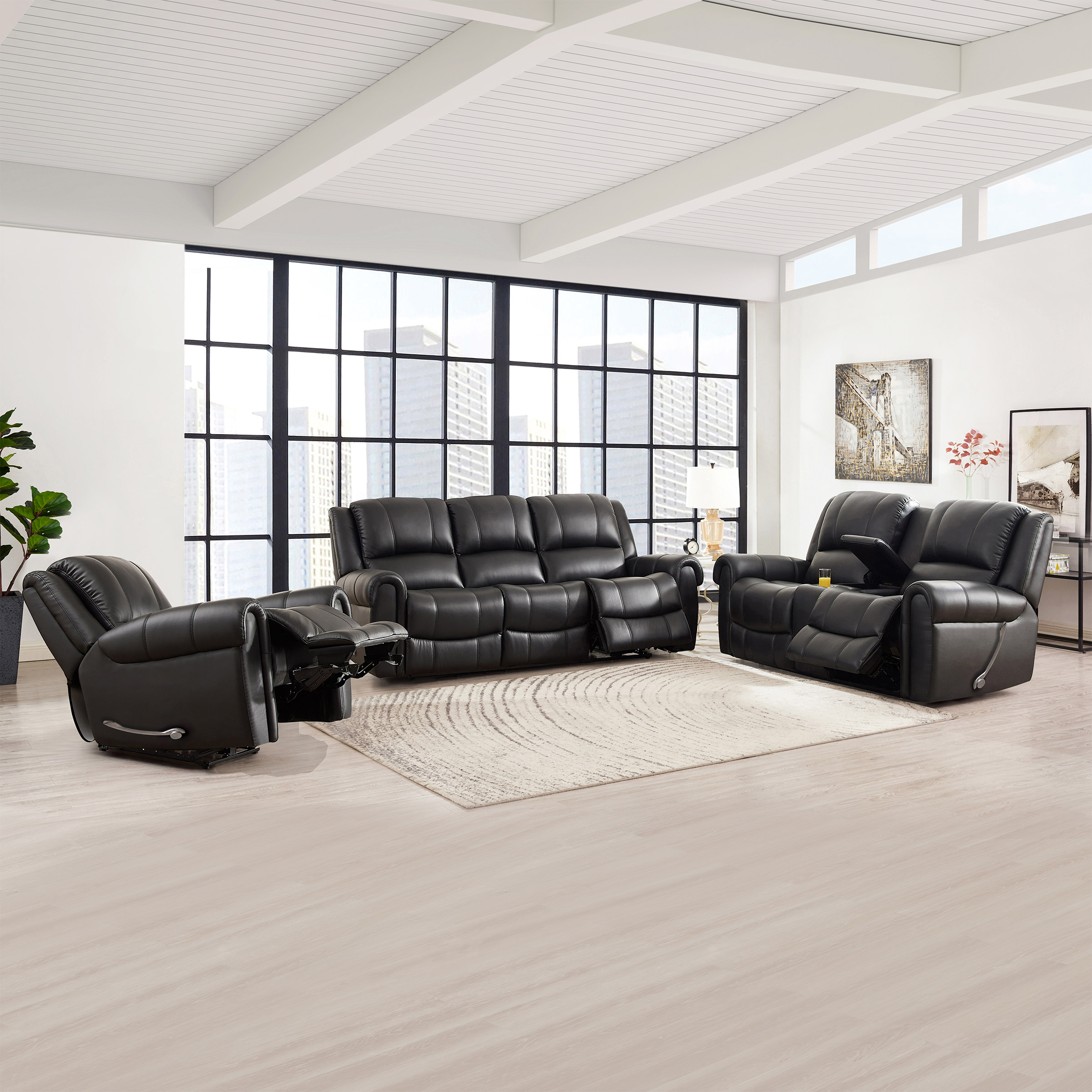 Prospera Home Santa Fe Top-grain Leather Sofa, Loveseat and Chair with Manual Recline