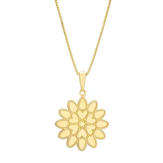 14KT YELLOW GOLD 18" MIRROR FLOWER PENDANT MADE IN ITALY