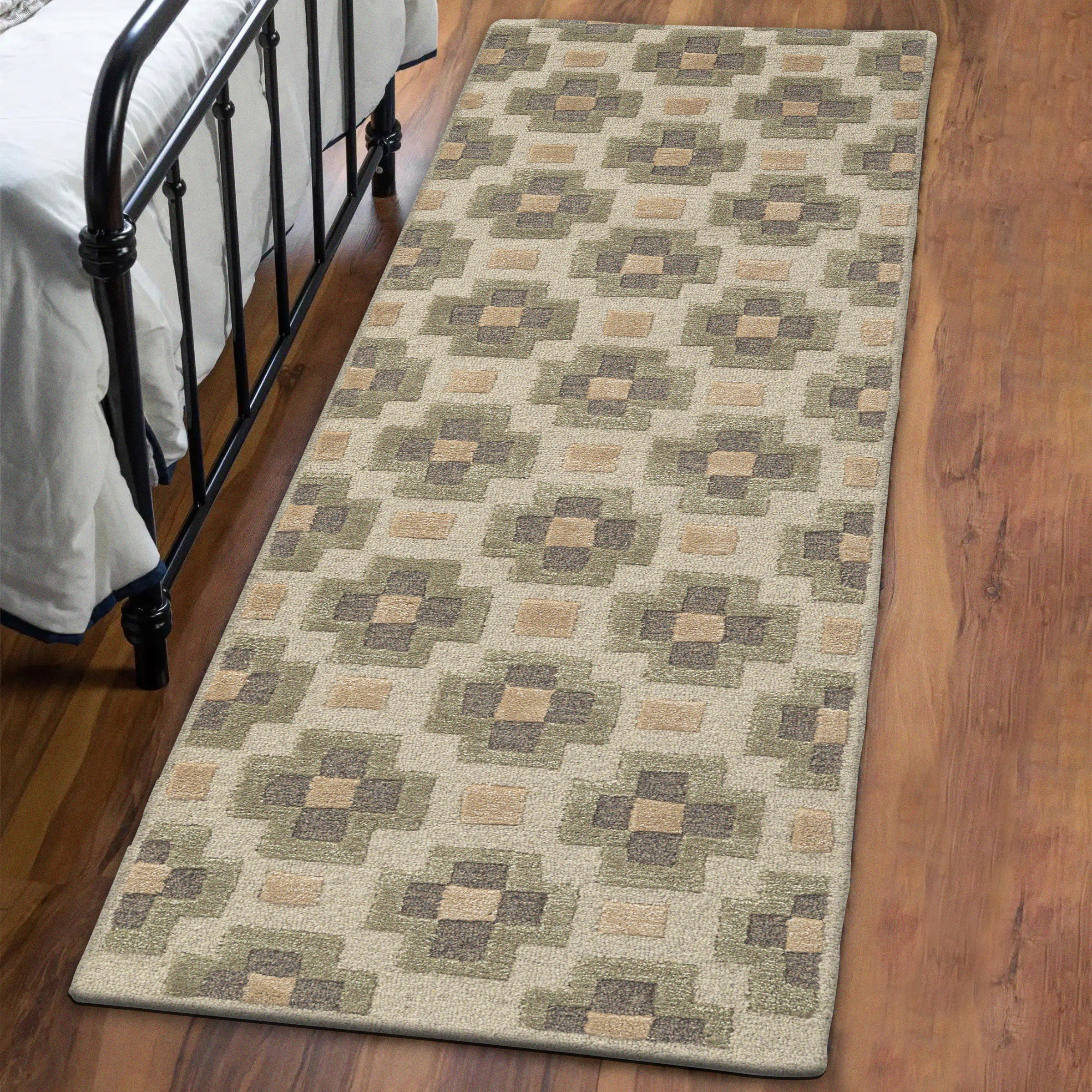 Obeetee Retro Hand Tufted Wool Area Rug  Glamour Green