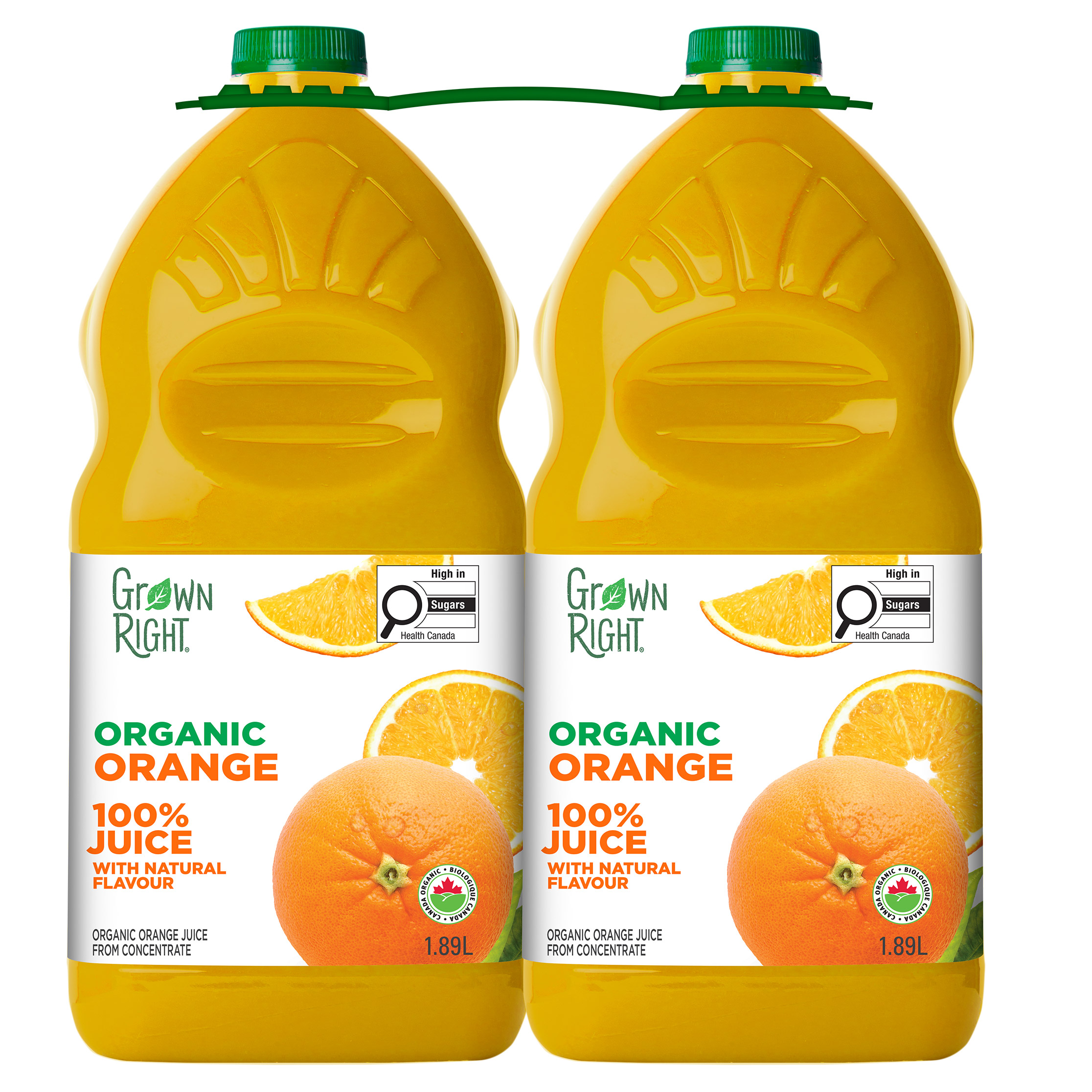 Grown Right Organic Orange Juice, 2 x 1.89 L