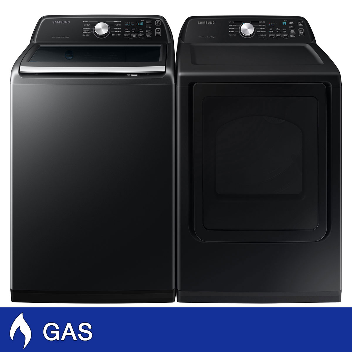 Samsung 4.7 cu. ft. Large Capacity Smart Top Load Washer with Active WaterJet and 7.4 cu. ft. Smart GAS Dryer