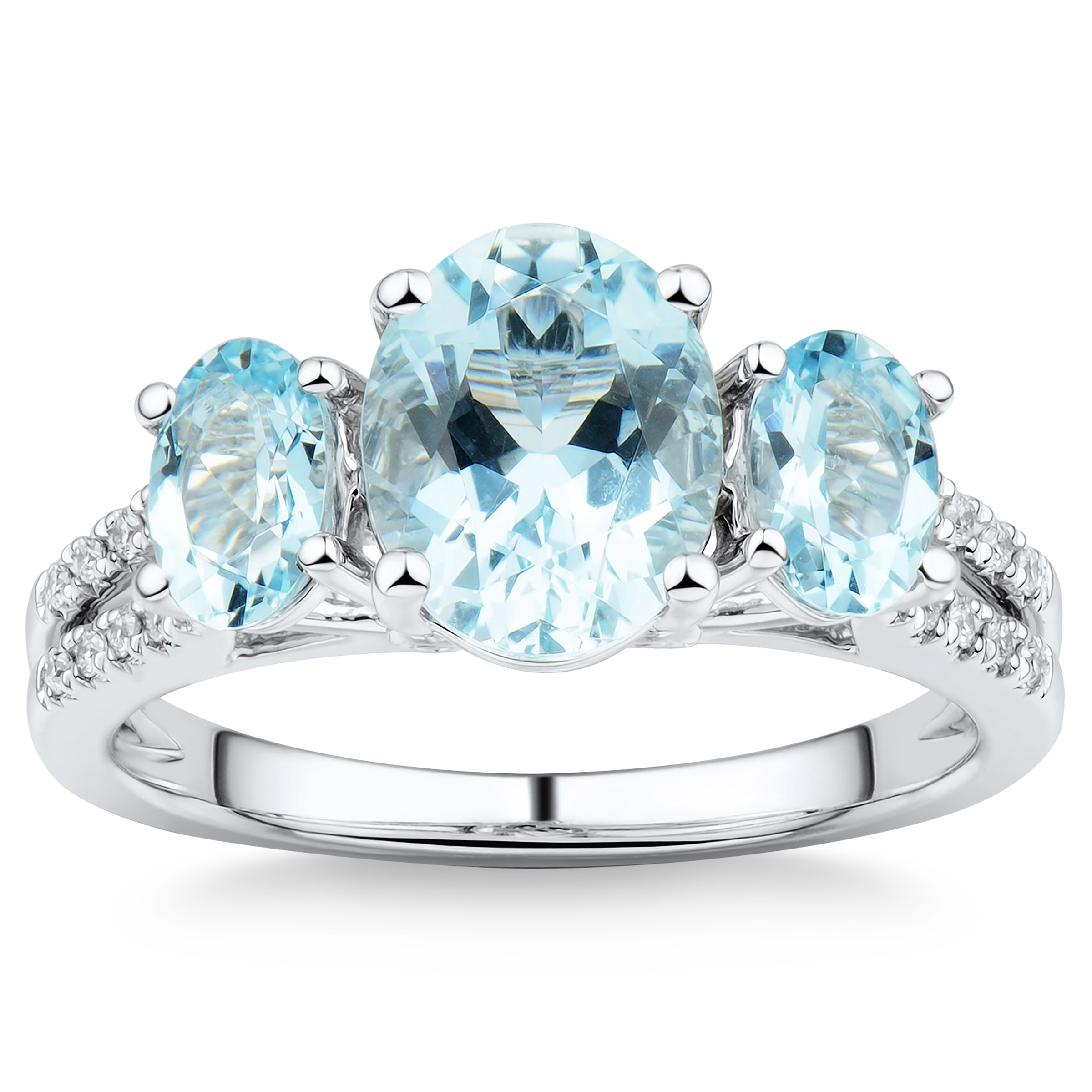 Three Stone Oval Cut Aquamarine and Diamond Ring (0.12 ctw) | Costco