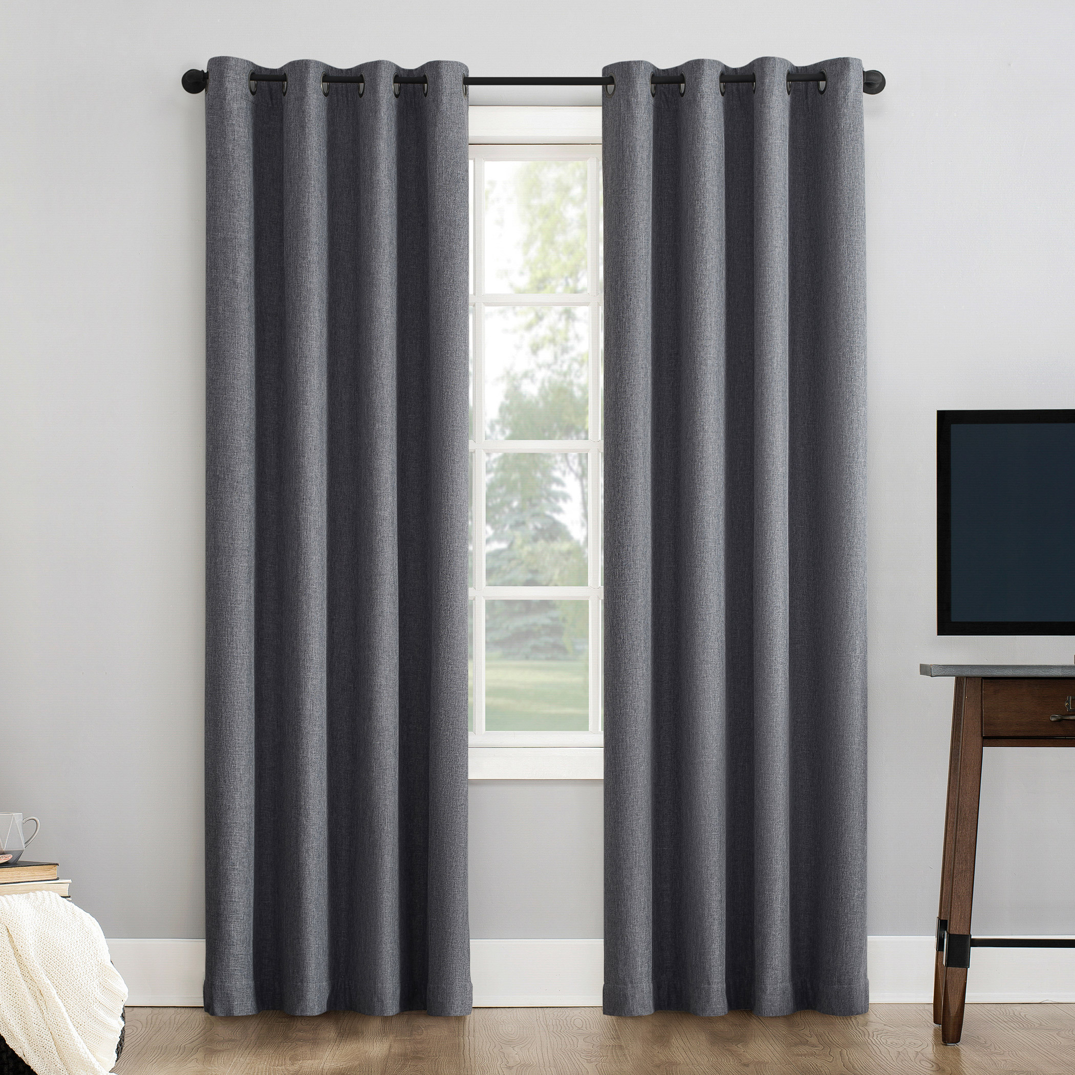 Sun Zero Pratt Tonal Texture Fleece Insulated 100% Blackout Window Curtains  2-pack